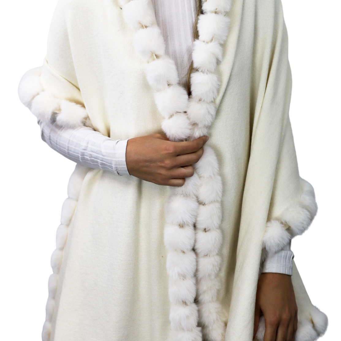 Wrap Scarf with Faux Trim - Ivory - Faux Fur Wrap - La Fiorentina 217091-FAUX_ivory