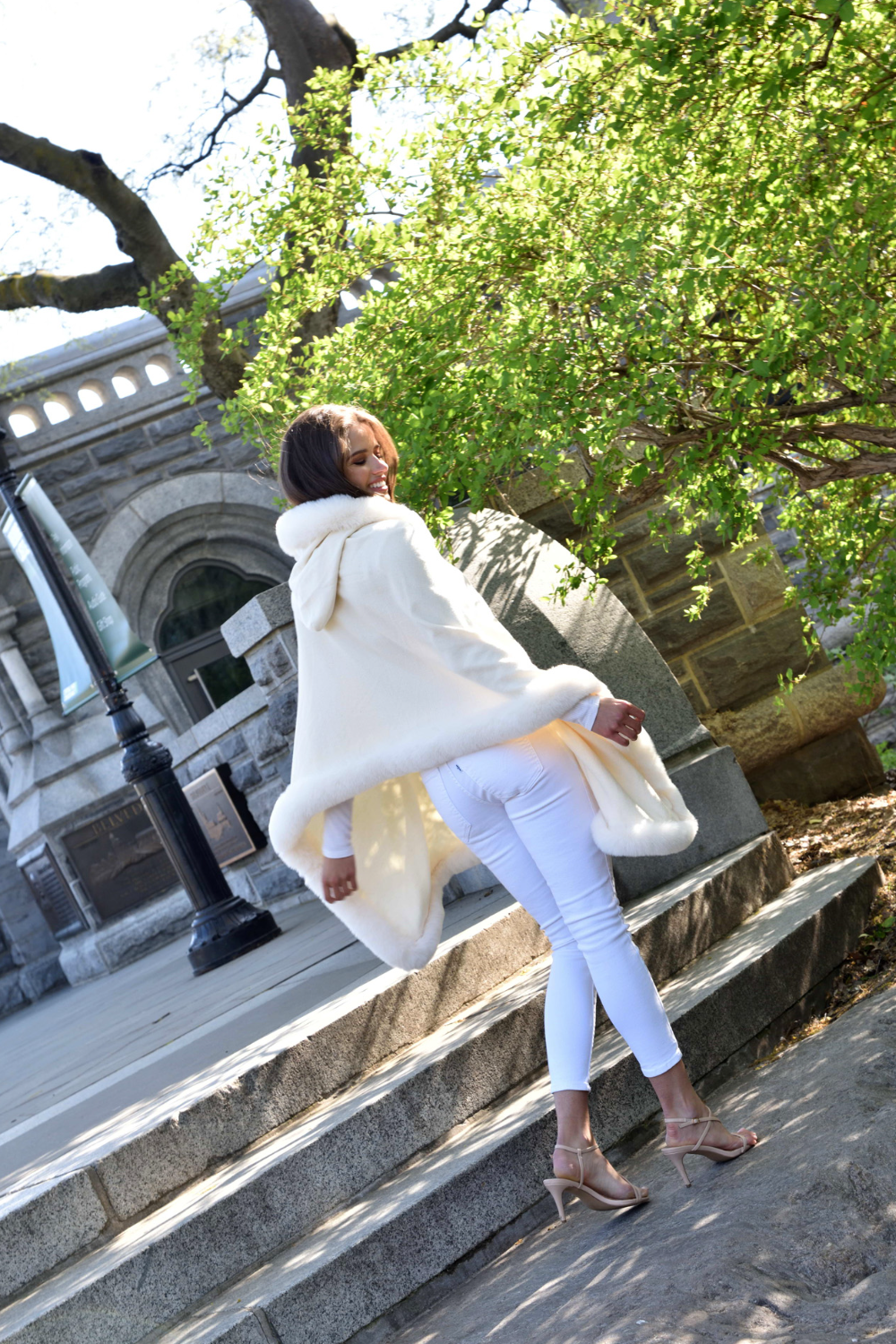 Wrap with Hood & Faux Trim - Ivory - Faux Fur Wrap - La Fiorentina 217901-Hood-IVORY