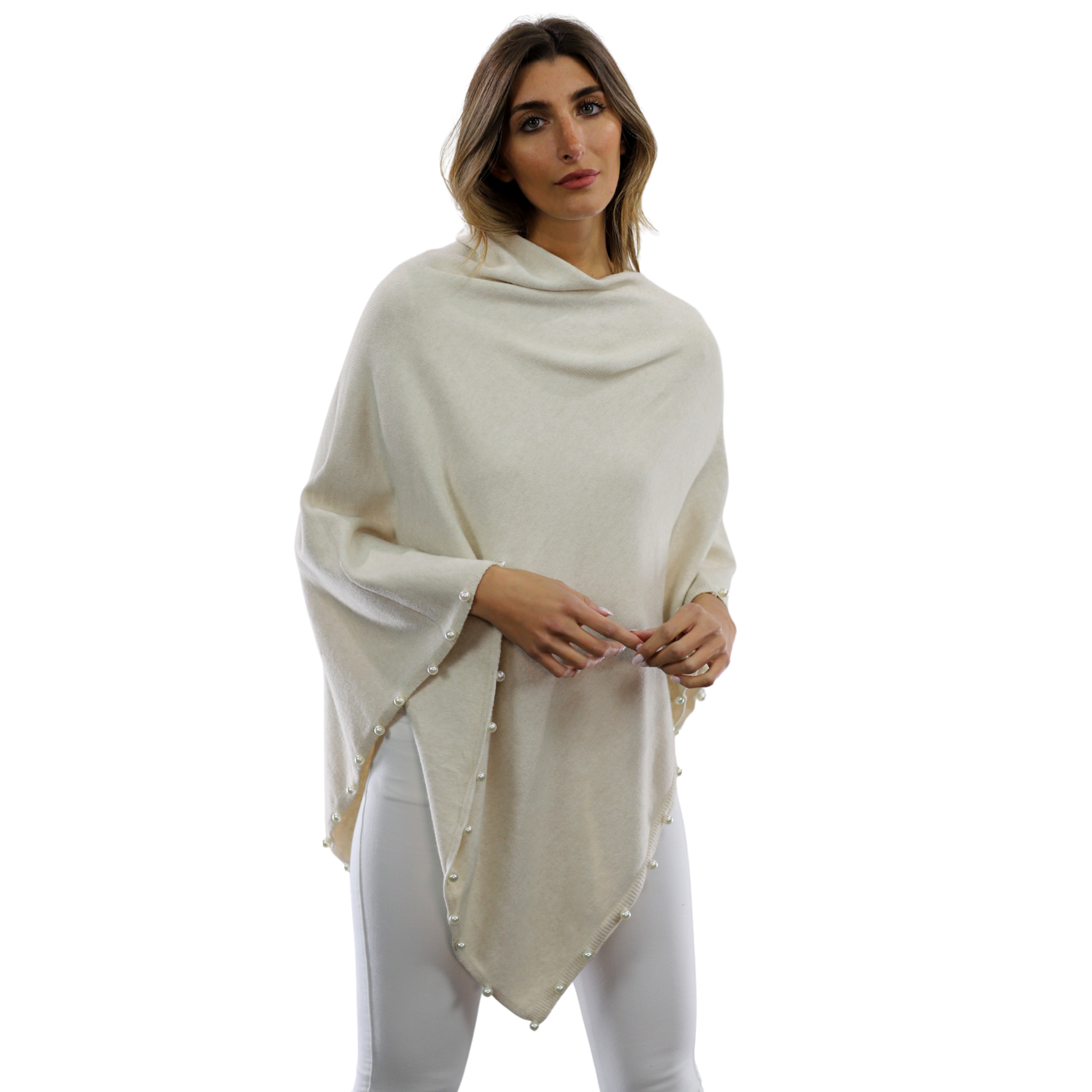 Pearl Trim Poncho - Ivory - Poncho - La Fiorentina E234