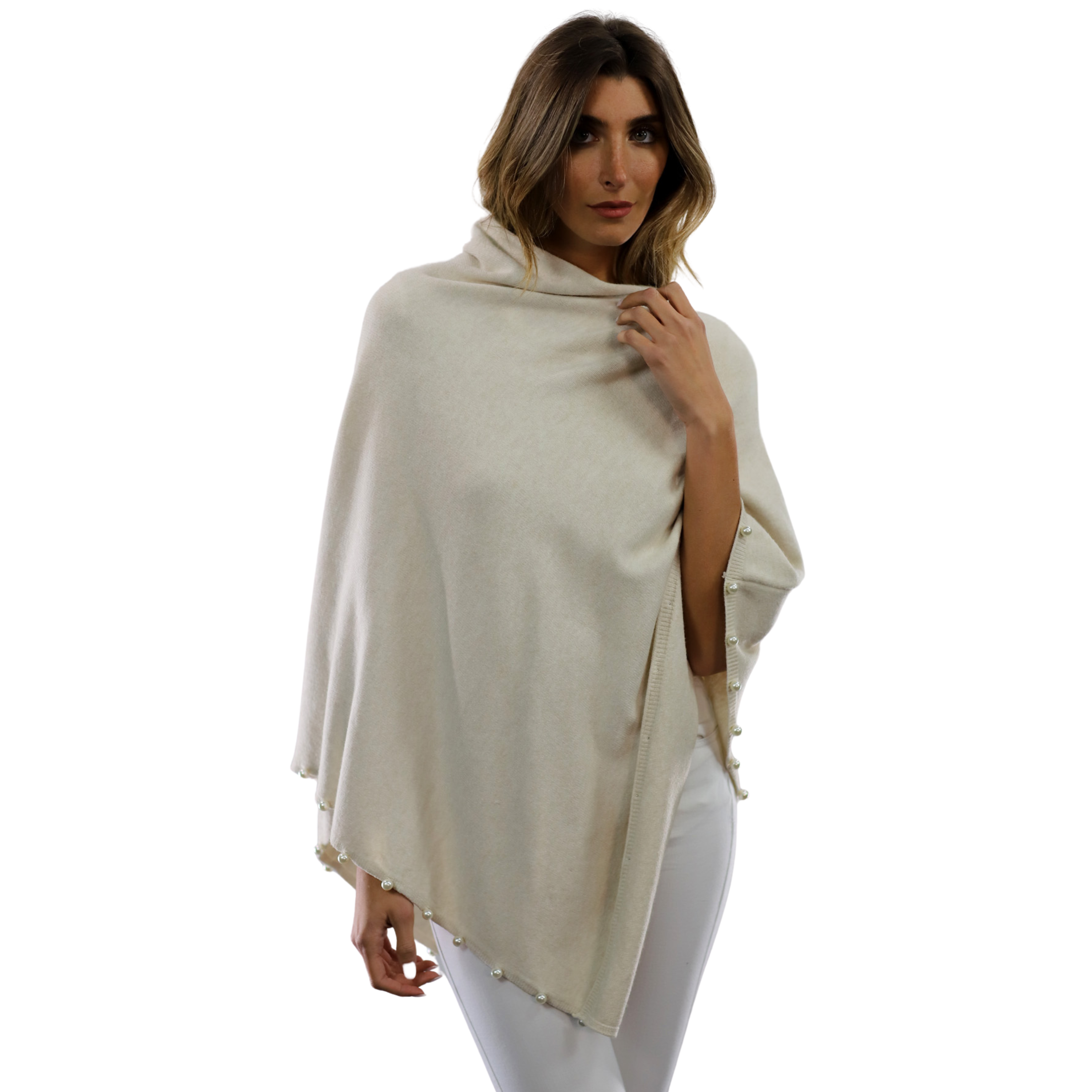 Pearl Trim Poncho - Ivory - Poncho - La Fiorentina E234