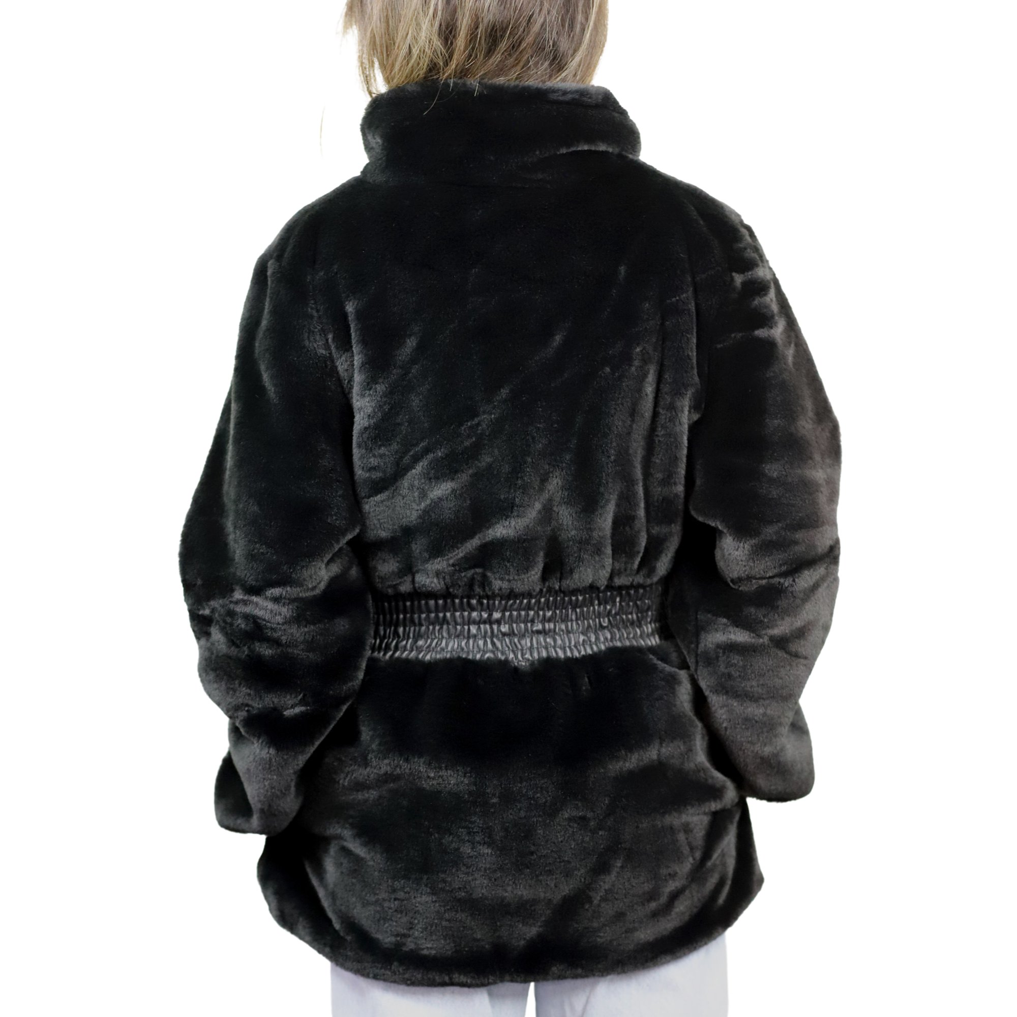 Plush Faux Fur Cinched Waist Jacket - Black - Outerwear - La Fiorentina CAM22119-BLACK-L