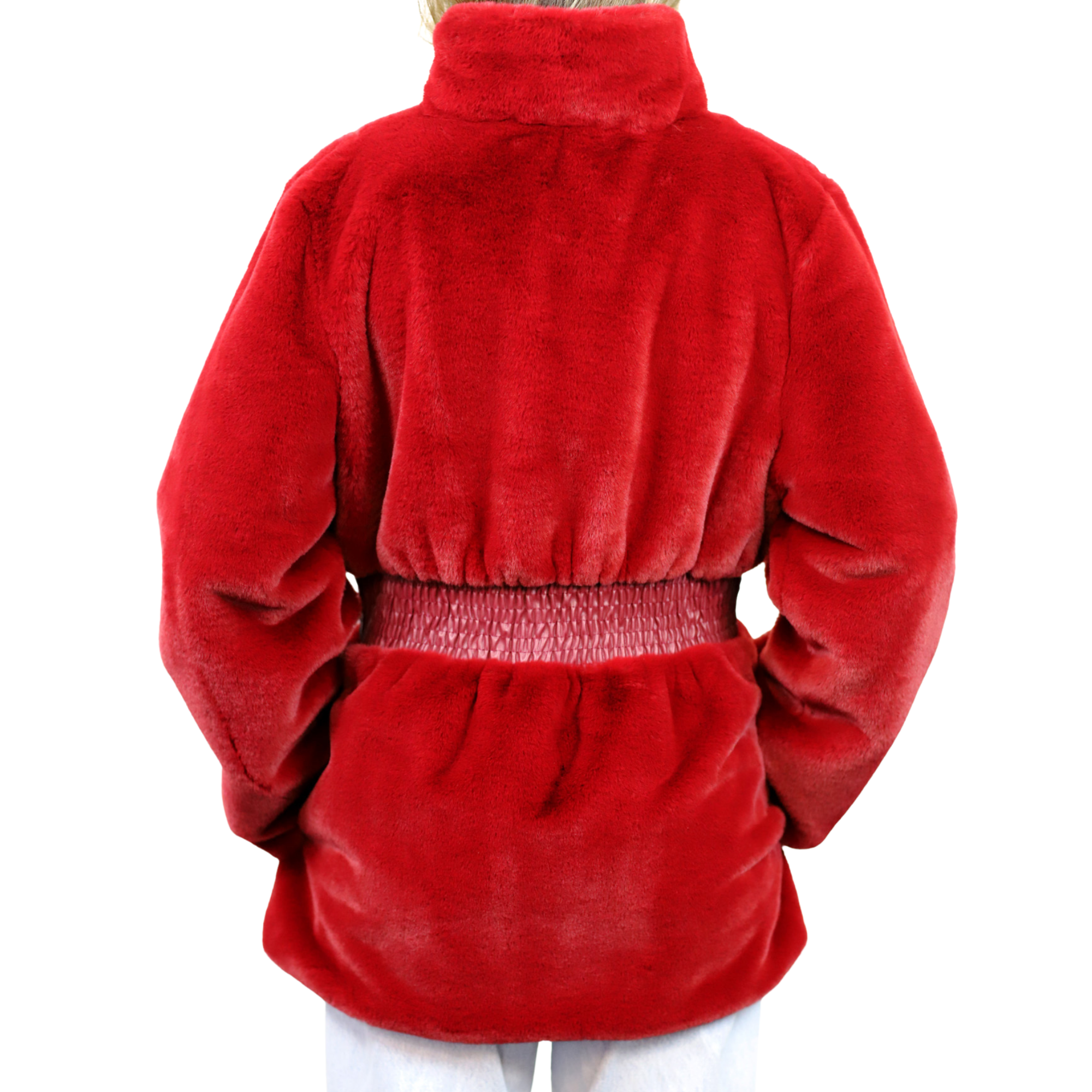 Plush Faux Fur Cinched Waist Jacket - Wine - Outerwear - La Fiorentina CAM22119-WINE-L