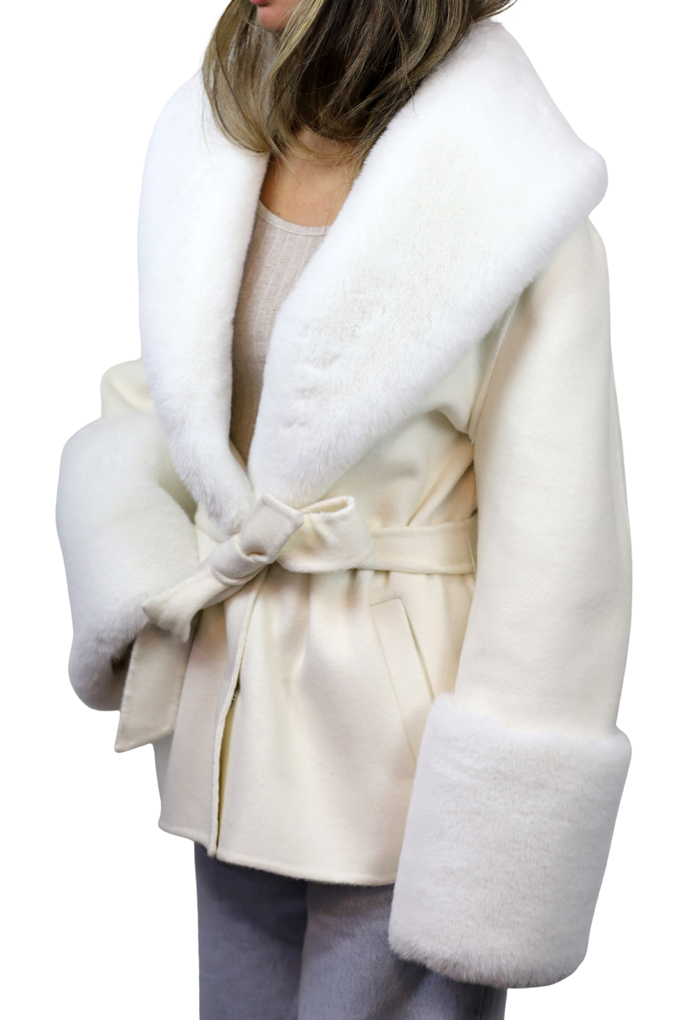 Short Wool Blend Coat - White - Clothing Accessories - La Fiorentina JJY2203-L
