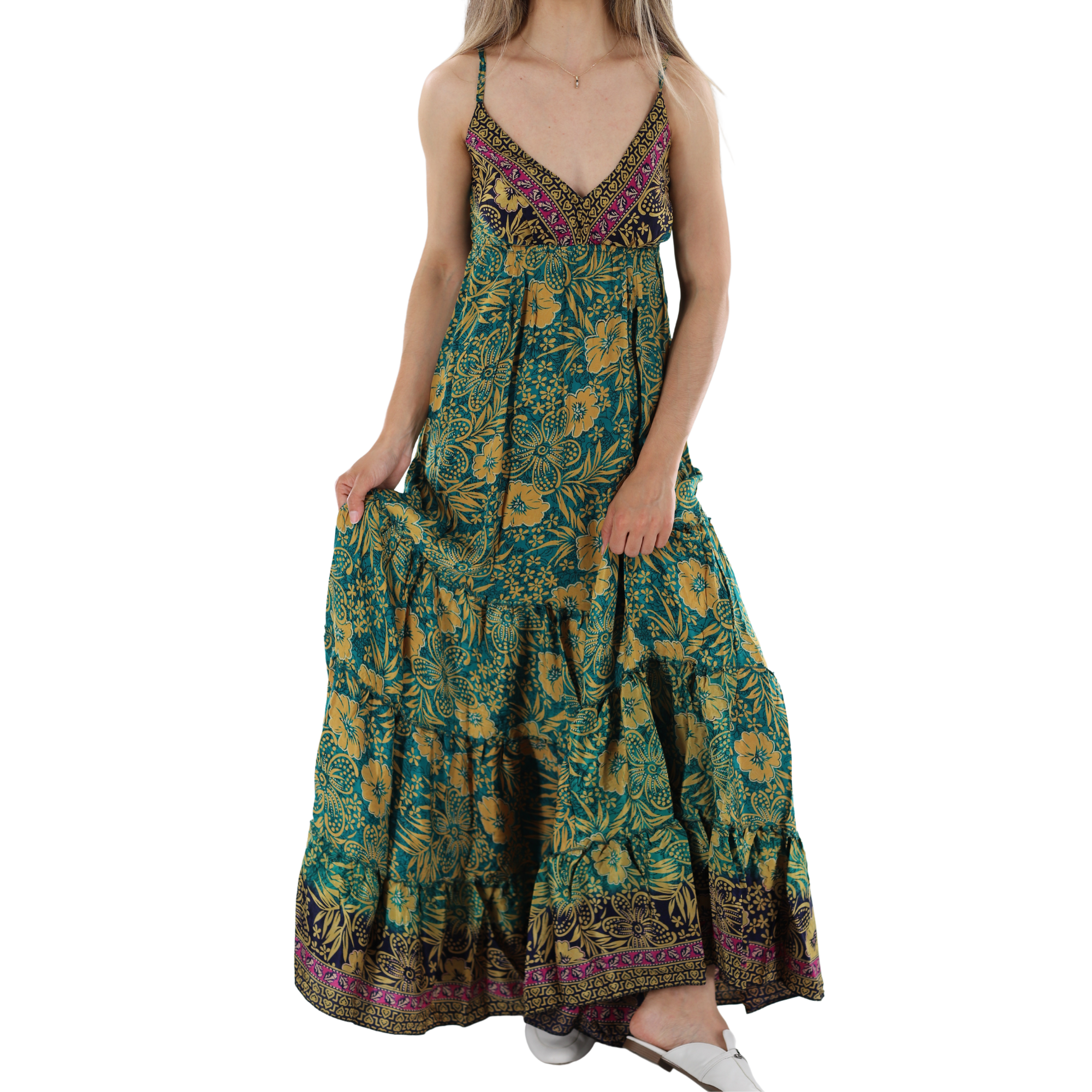 Floral 'Andrea' Maxi Dress with V-Neckline - Dresses - La Fiorentina PW-12-ANDREA-L