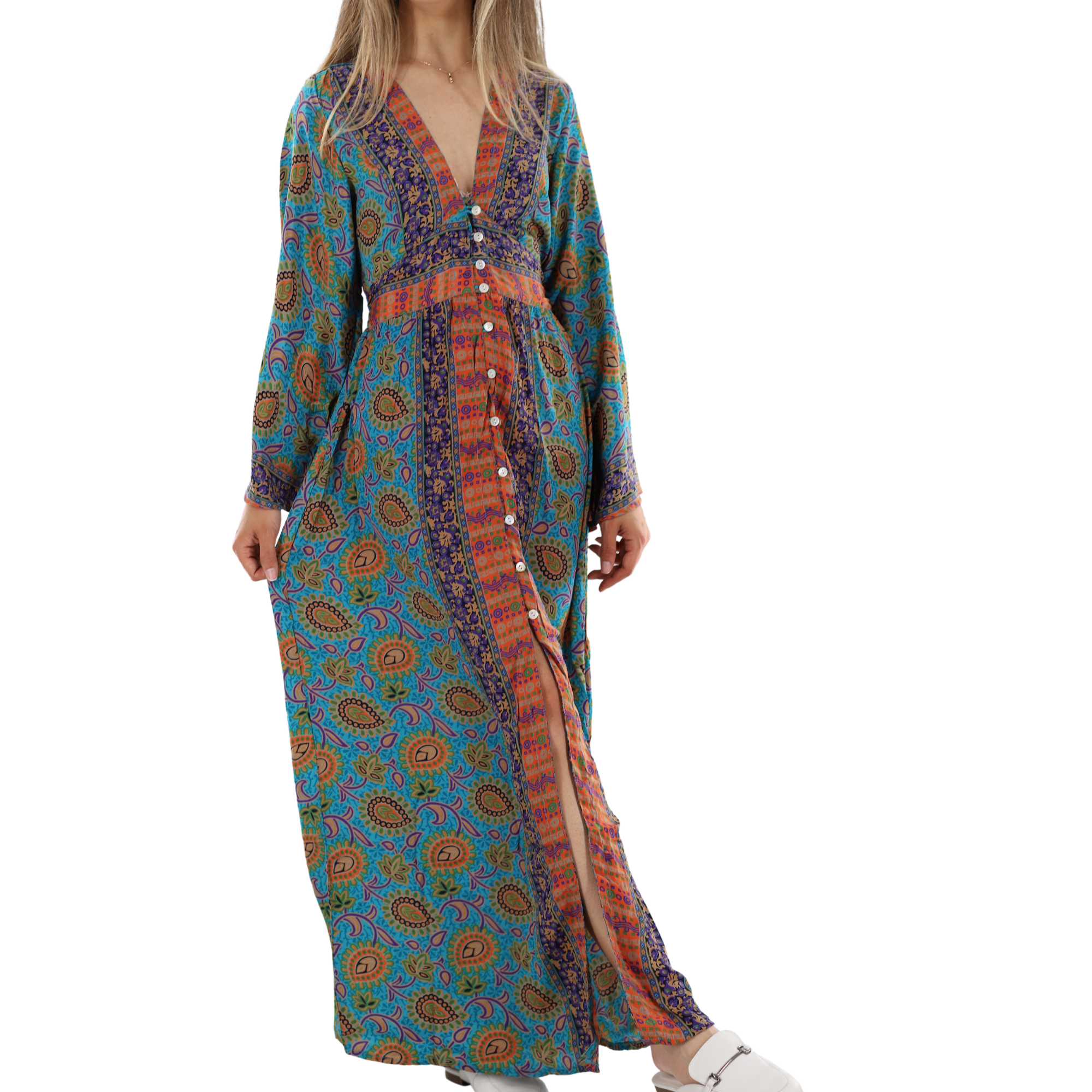 Long Flowy 'Arielle' Floral Maxi Dress X-Large / Yellow/Green/Blue - Dresses - Women's Clothing & Accessories - La Fiorentina Long Flowy 'Arielle' Floral Maxi Dress X-Large / Yellow/Green/Blue - Dresses - Women's Clothing & Accessories - La Fiorentina