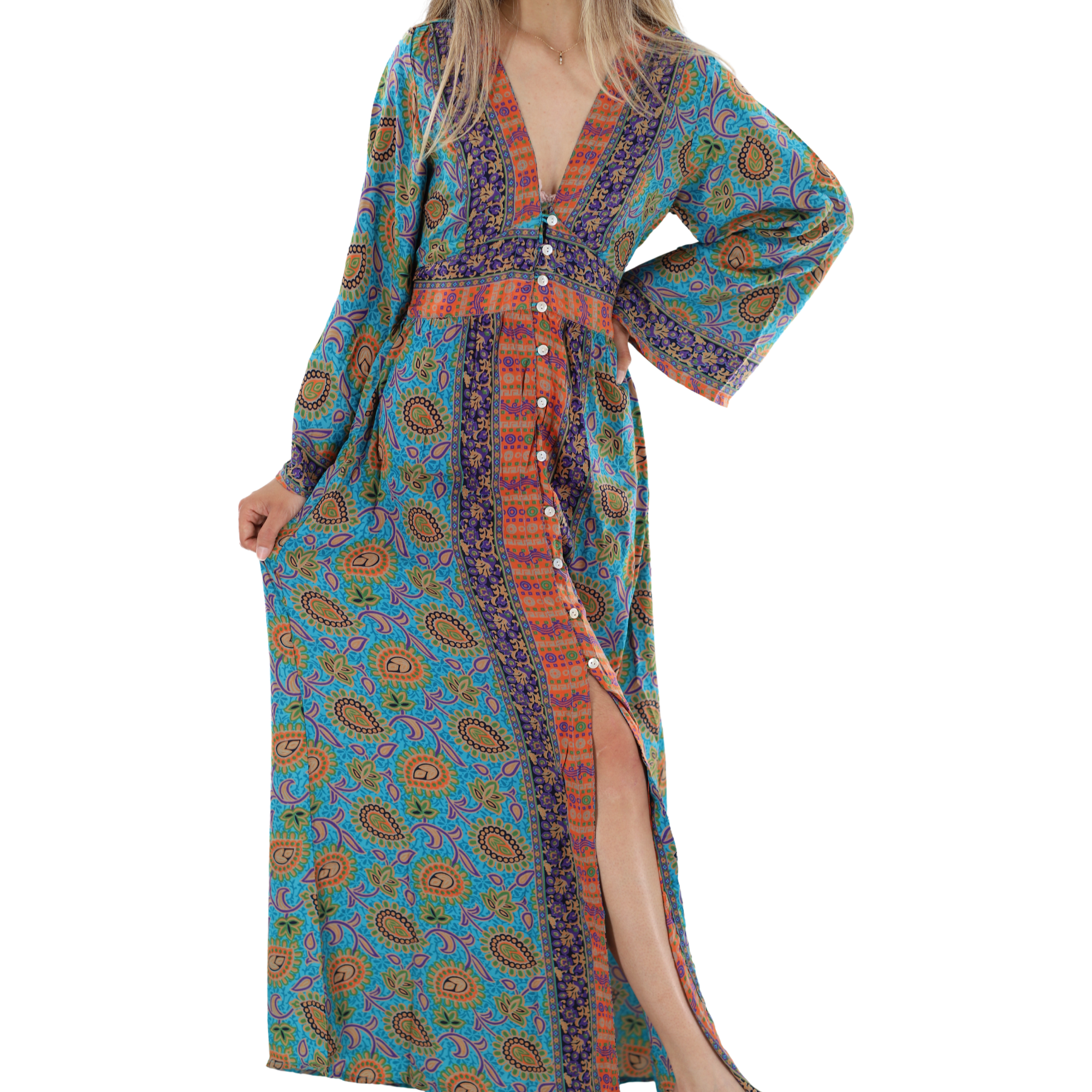 Long Flowy 'Arielle' Floral Maxi Dress X-Large / Yellow/Green/Blue - Dresses - Women's Clothing & Accessories - La Fiorentina Long Flowy 'Arielle' Floral Maxi Dress X-Large / Yellow/Green/Blue - Dresses - Women's Clothing & Accessories - La Fiorentina
