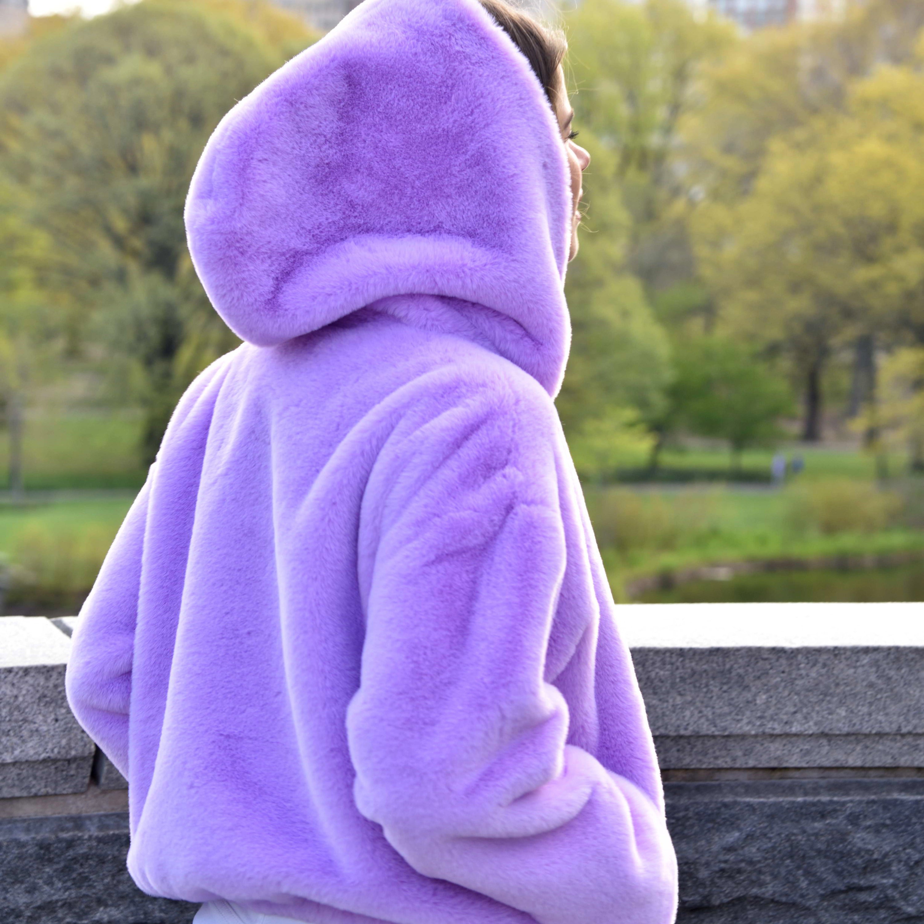 Plush Faux Fur Bomber Jacket - Purple - Outerwear - La Fiorentina CAM22116-ML-PURPLE