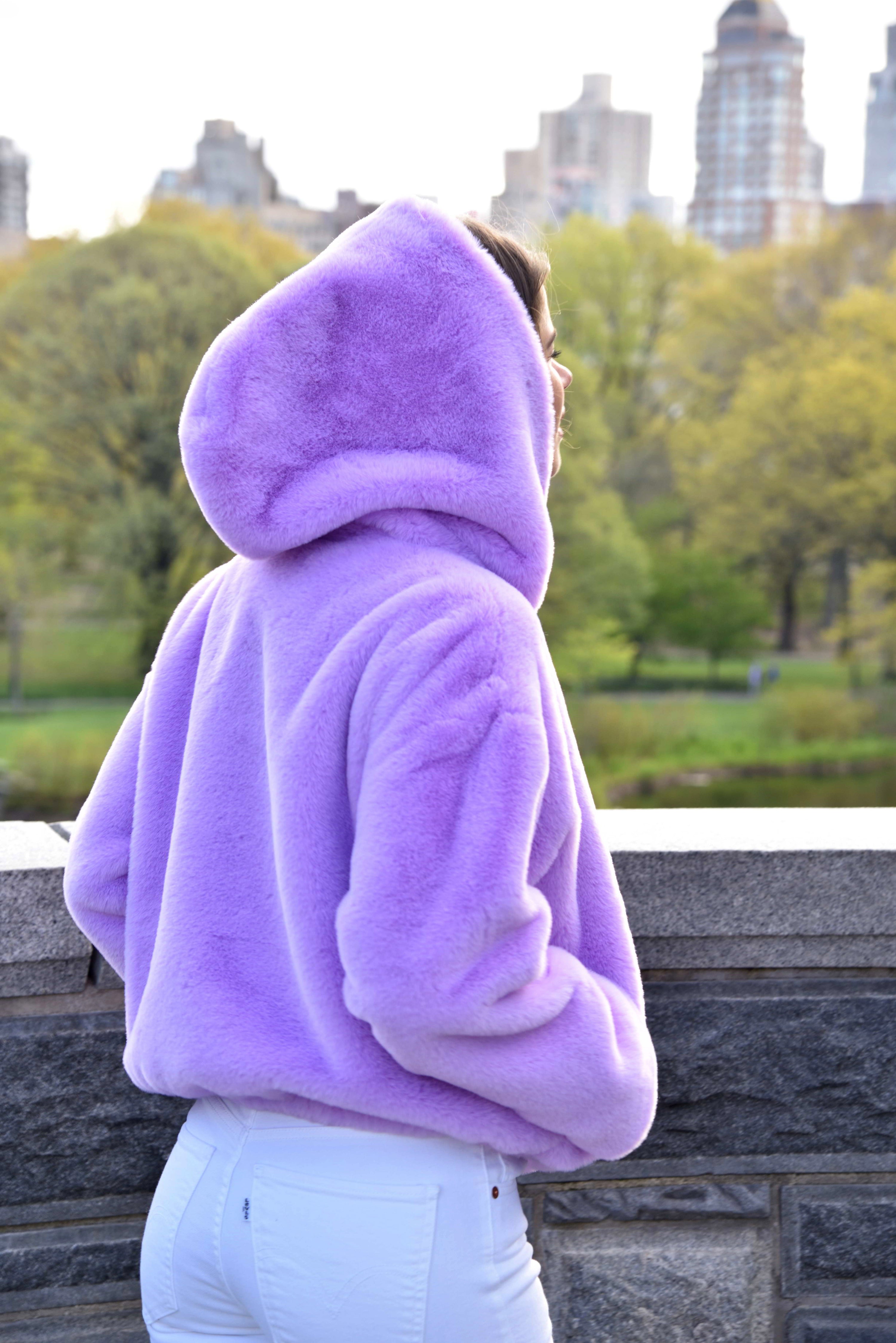 Plush Faux Fur Bomber Jacket - Purple - Outerwear - La Fiorentina CAM22116-ML-PURPLE