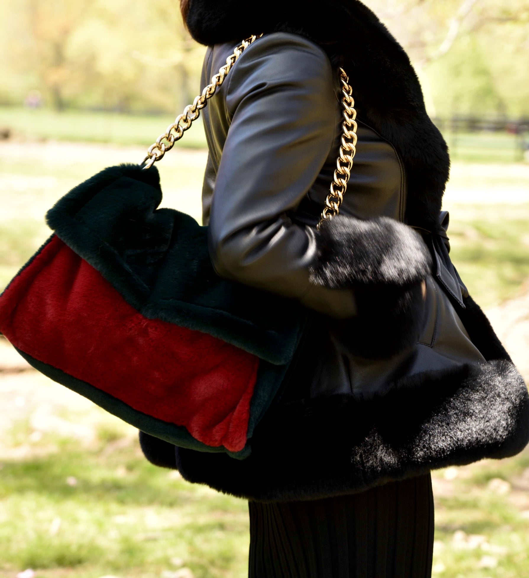バッグ velour shoulder bag with long stole Two Tone Faux Fur Bag - Emerald/Red – La Fiorentina