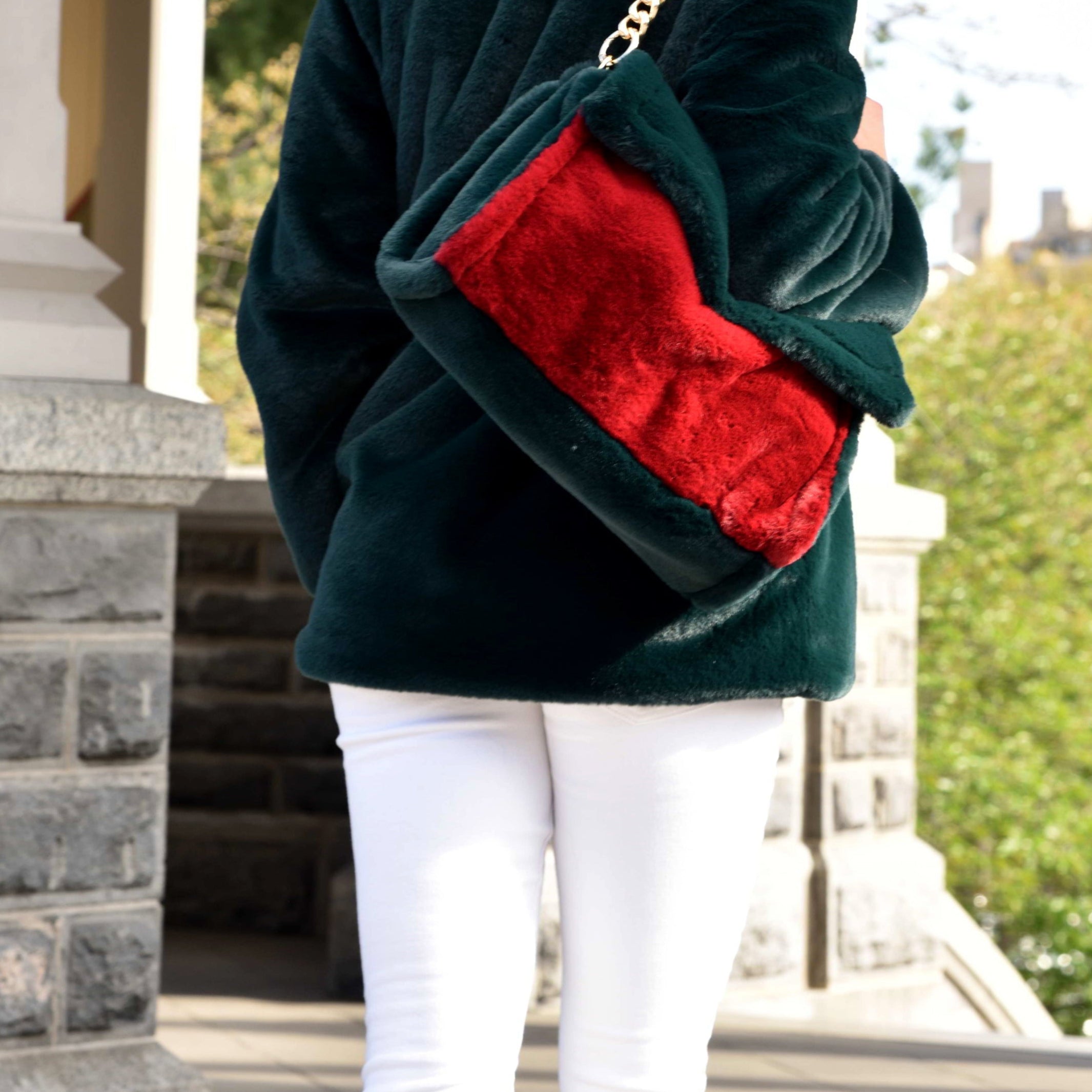 Plush Faux Fur Cinched Waist Jacket - Green - Outerwear - La Fiorentina CAM22119-GREEN-XL