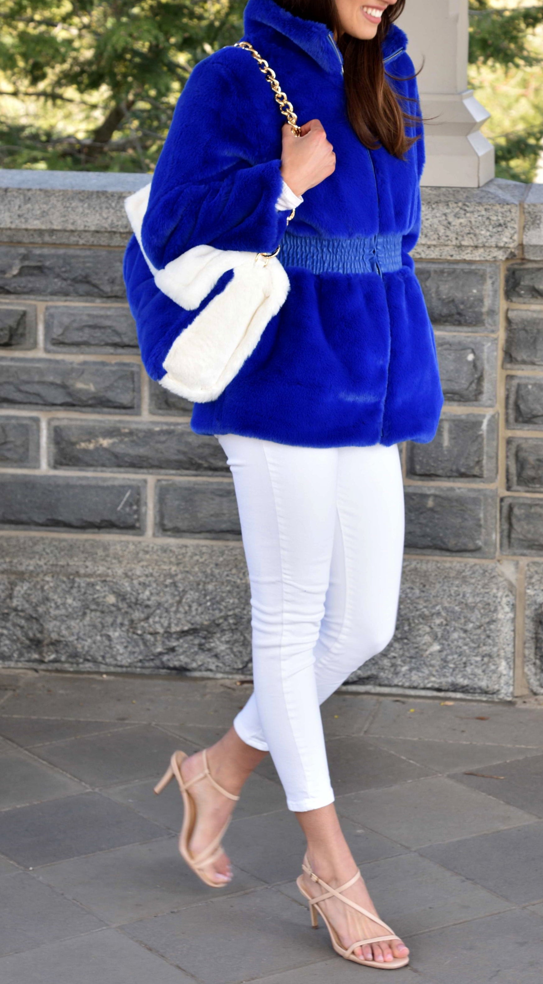 Plush Faux Fur Cinched Waist Jacket - Electric Blue – La Fiorentina