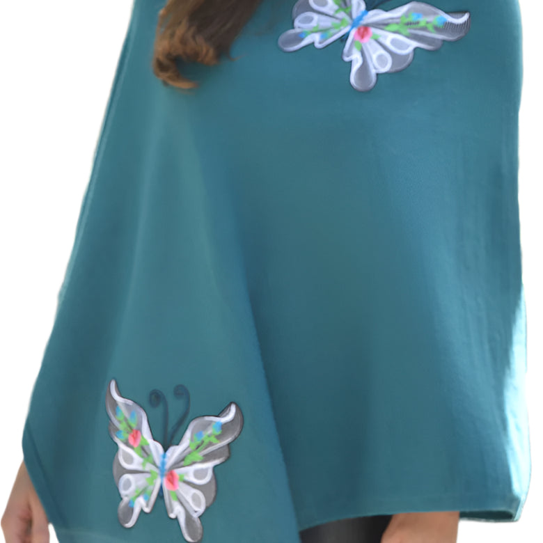 Knitted Poncho with Butterfly Embroidery - Poncho - La Fiorentina, Green TNK2204_GREY