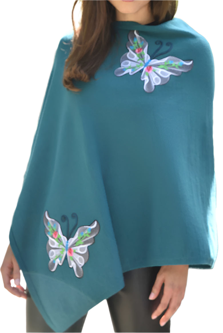 Knitted Poncho with Butterfly Embroidery - Poncho - La Fiorentina, Green TNK2204_GREY