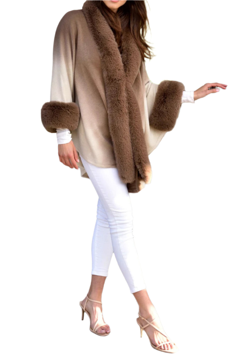 La Fiorentina Ombre Cape with Faux Trim - Camel - Wrap - La Fiorentina FAUX2219_CAMEL