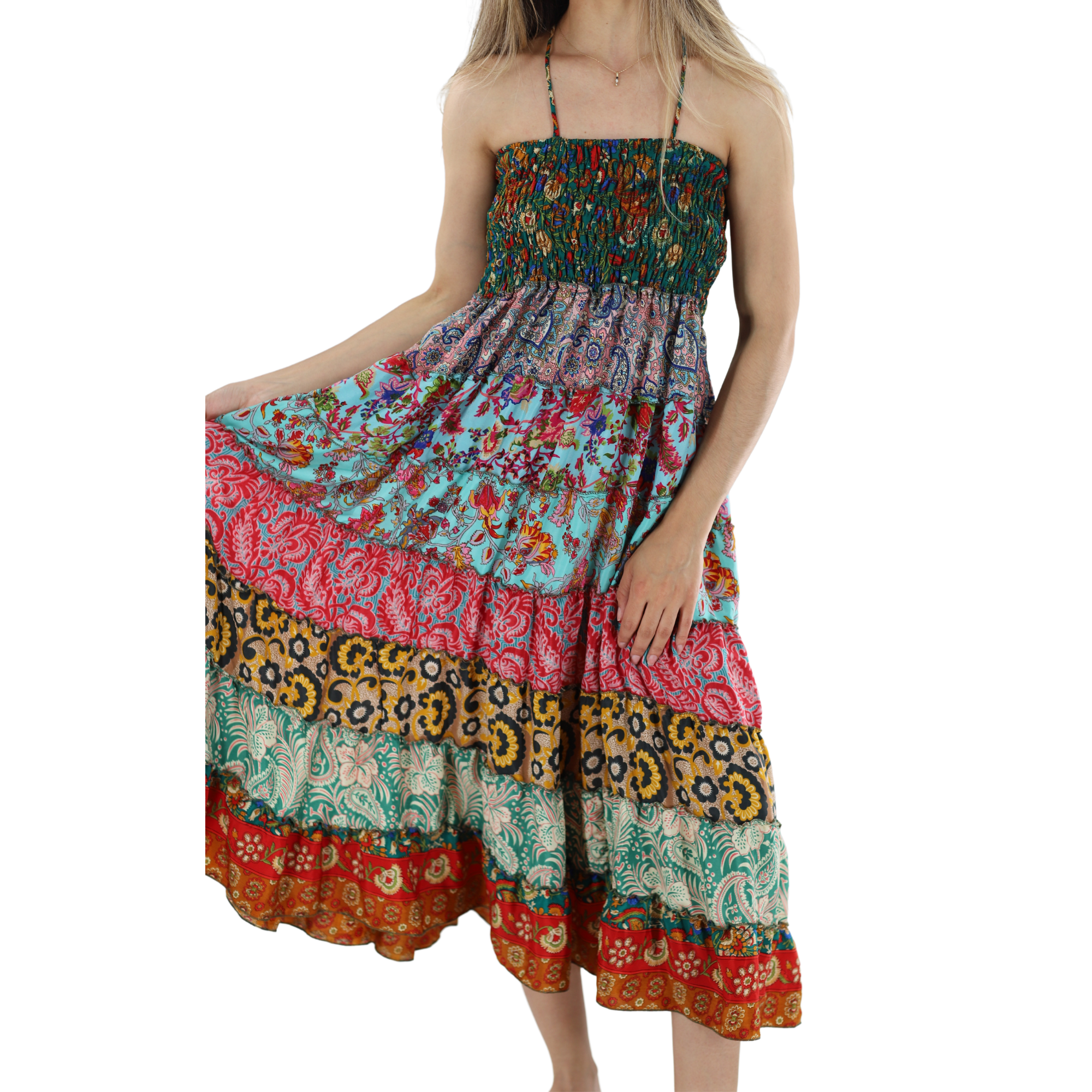 Flowy Mid Length 'Bianca' Dress with Scrunched Top - Dresses - La Fiorentina, Pink PW-05-S-PINK