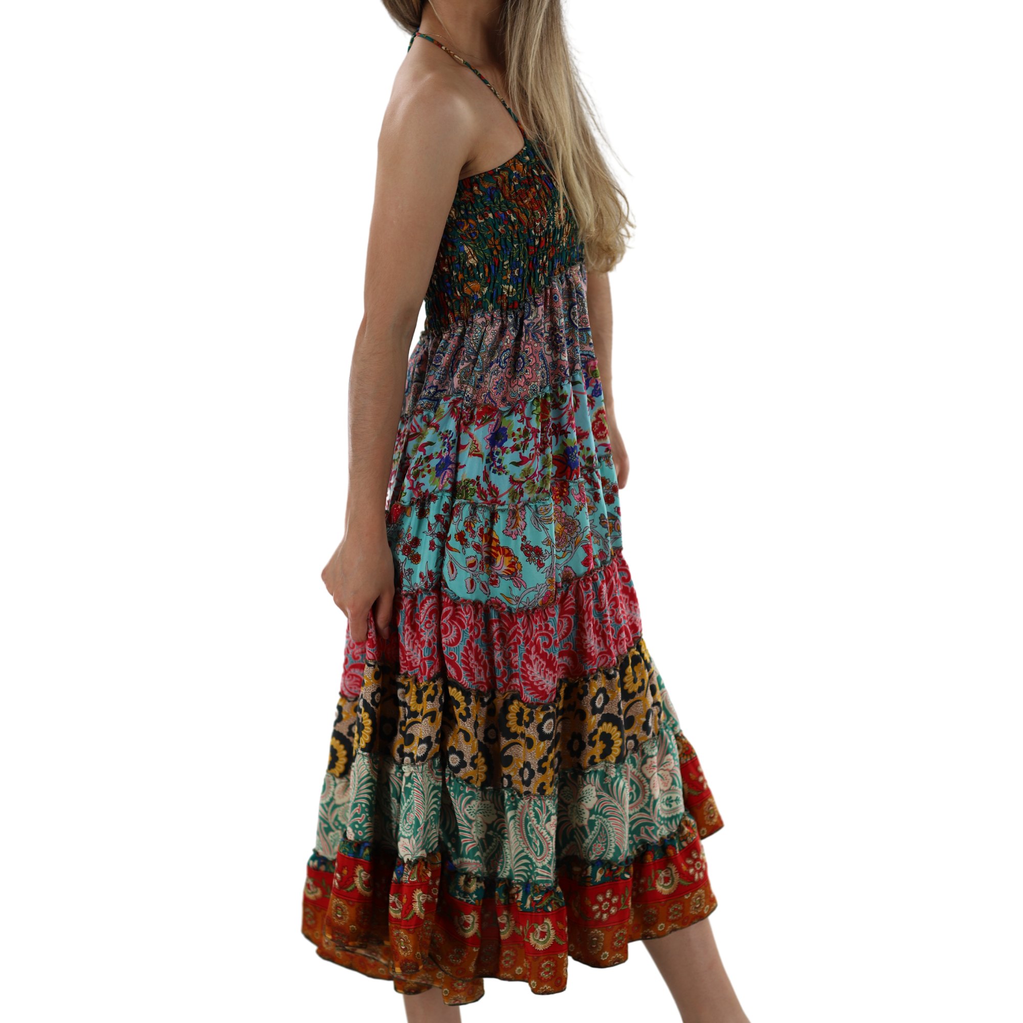 Flowy Mid Length 'Bianca' Dress with Scrunched Top - Dresses - La Fiorentina, Pink PW-05-S-PINK