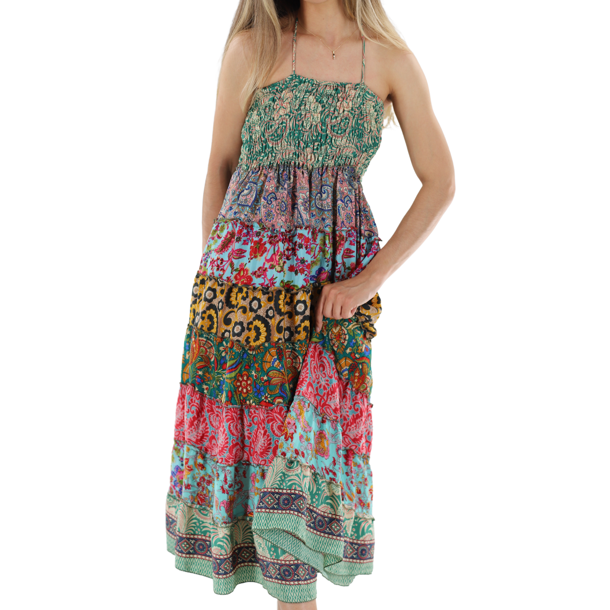 Flowy Mid Length 'Bianca' Dress with Scrunched Top - Dresses - La Fiorentina, Light Green PW-05-S-BLUE