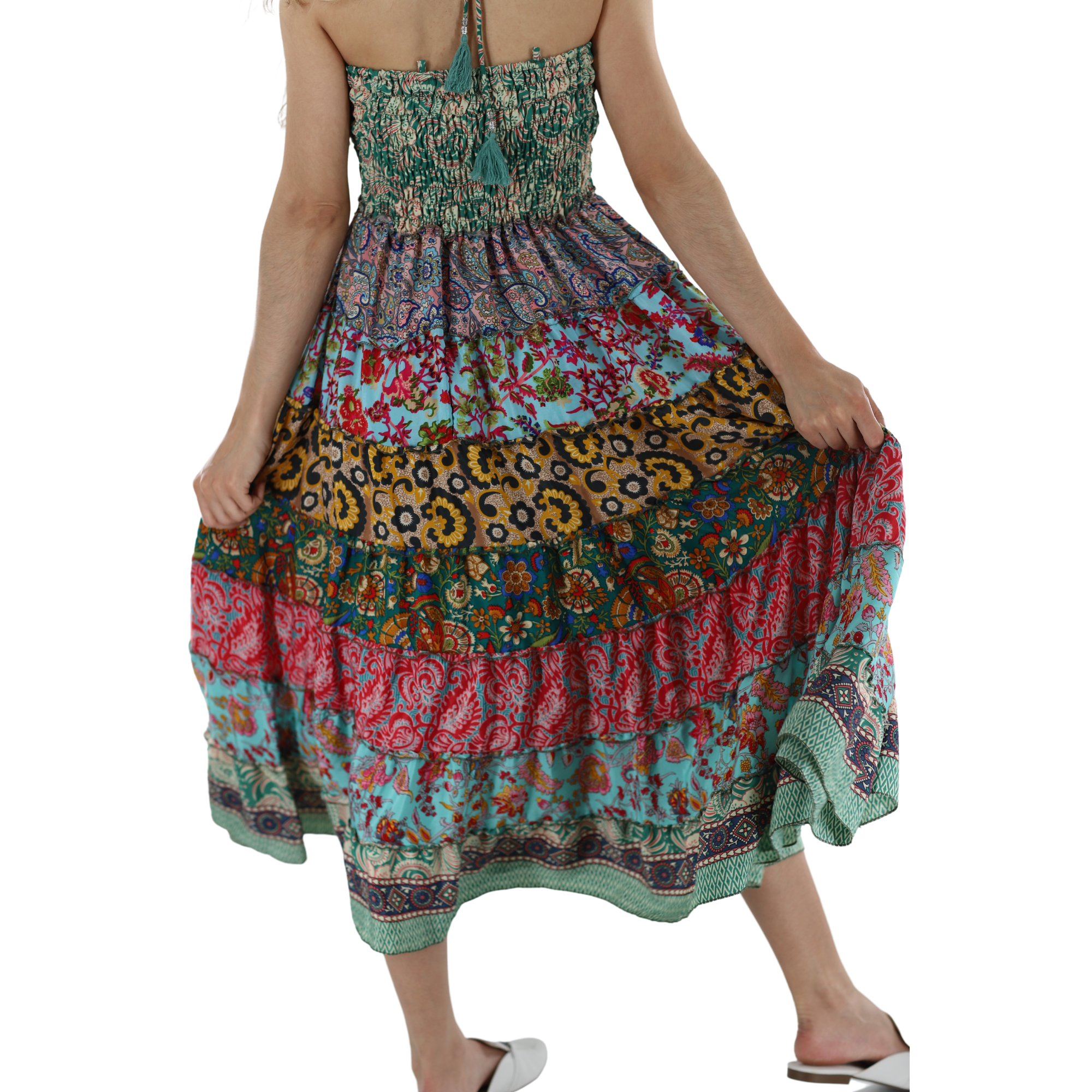 Flowy Mid Length 'Bianca' Dress with Scrunched Top - Dresses - La Fiorentina, Pink PW-05-S-PINK