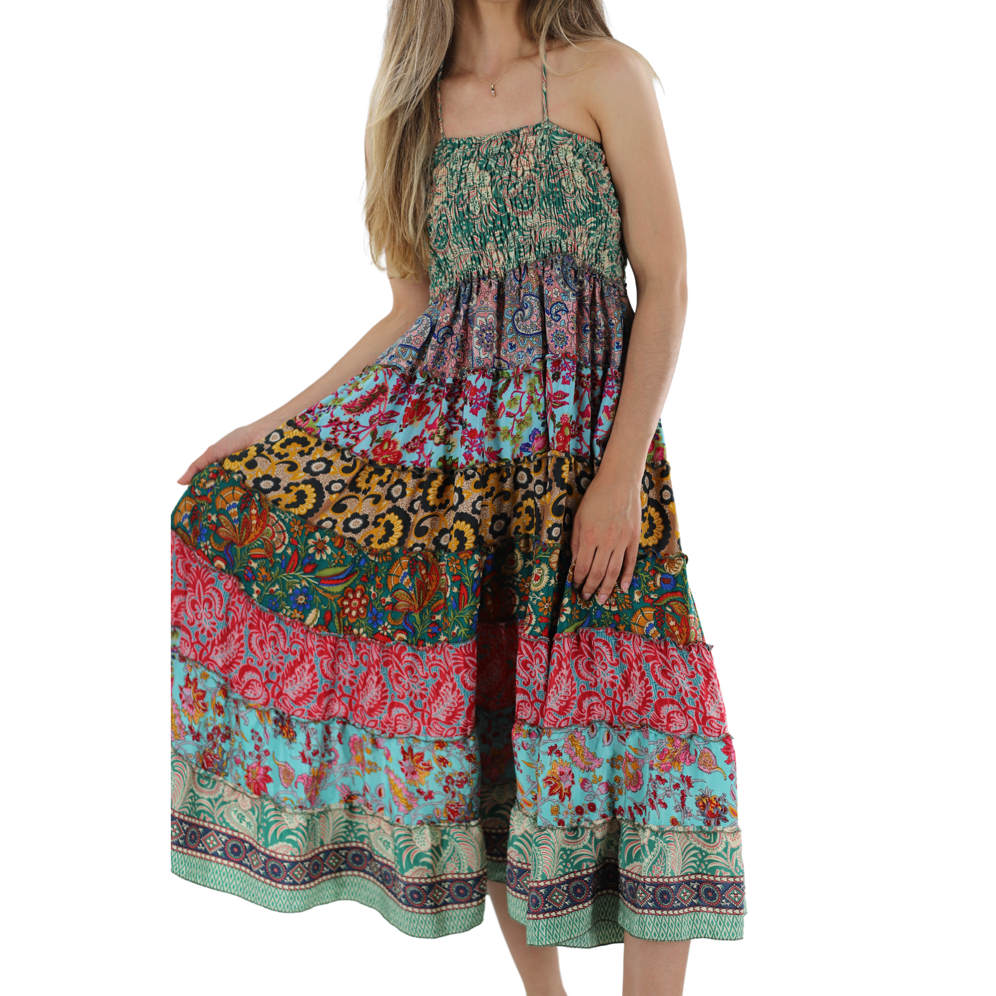 Flowy Mid Length 'Bianca' Dress with Scrunched Top - Dresses - La Fiorentina, Pink PW-05-S-PINK