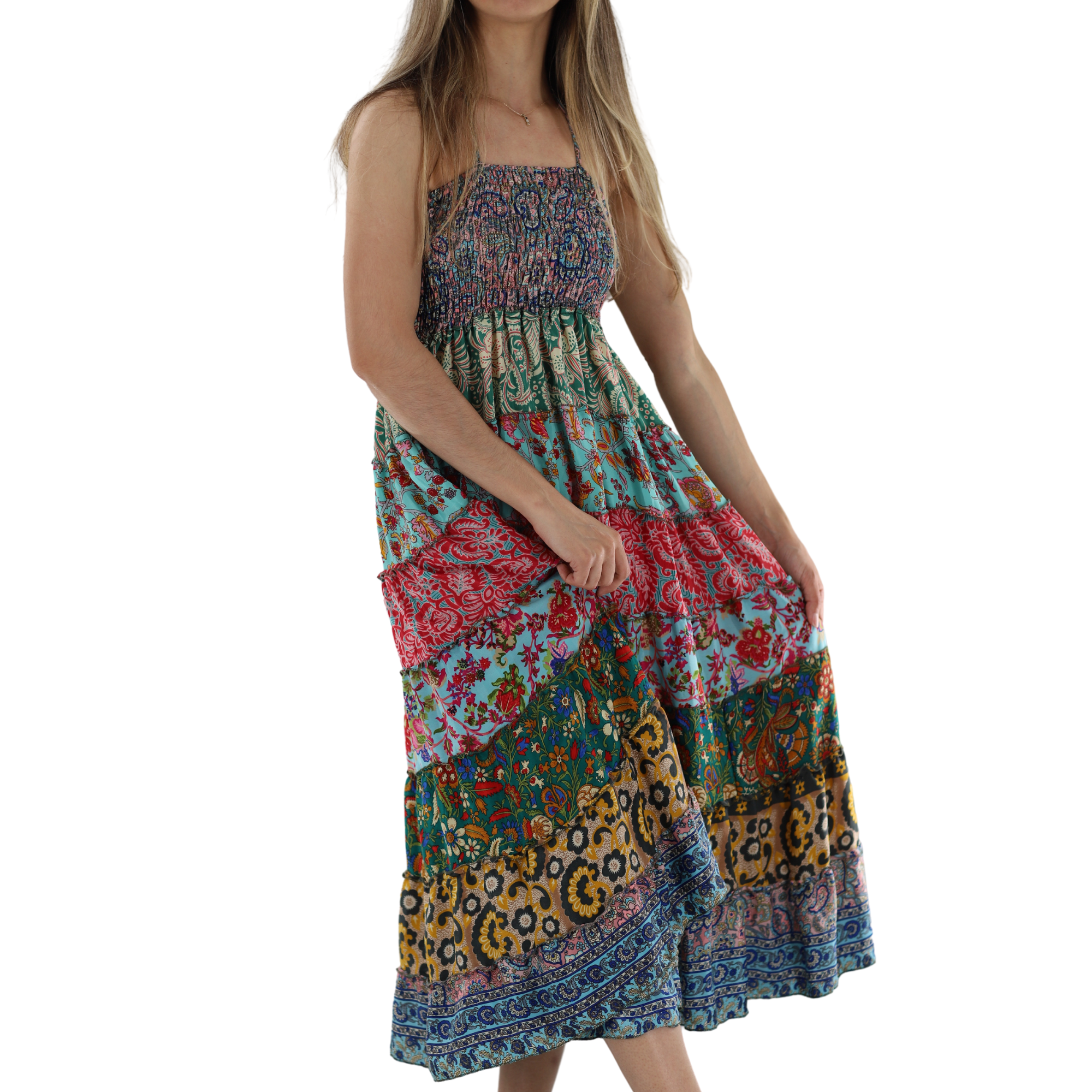 Flowy Mid Length 'Bianca' Dress with Scrunched Top - Dresses - La Fiorentina, Pink PW-05-S-PINK