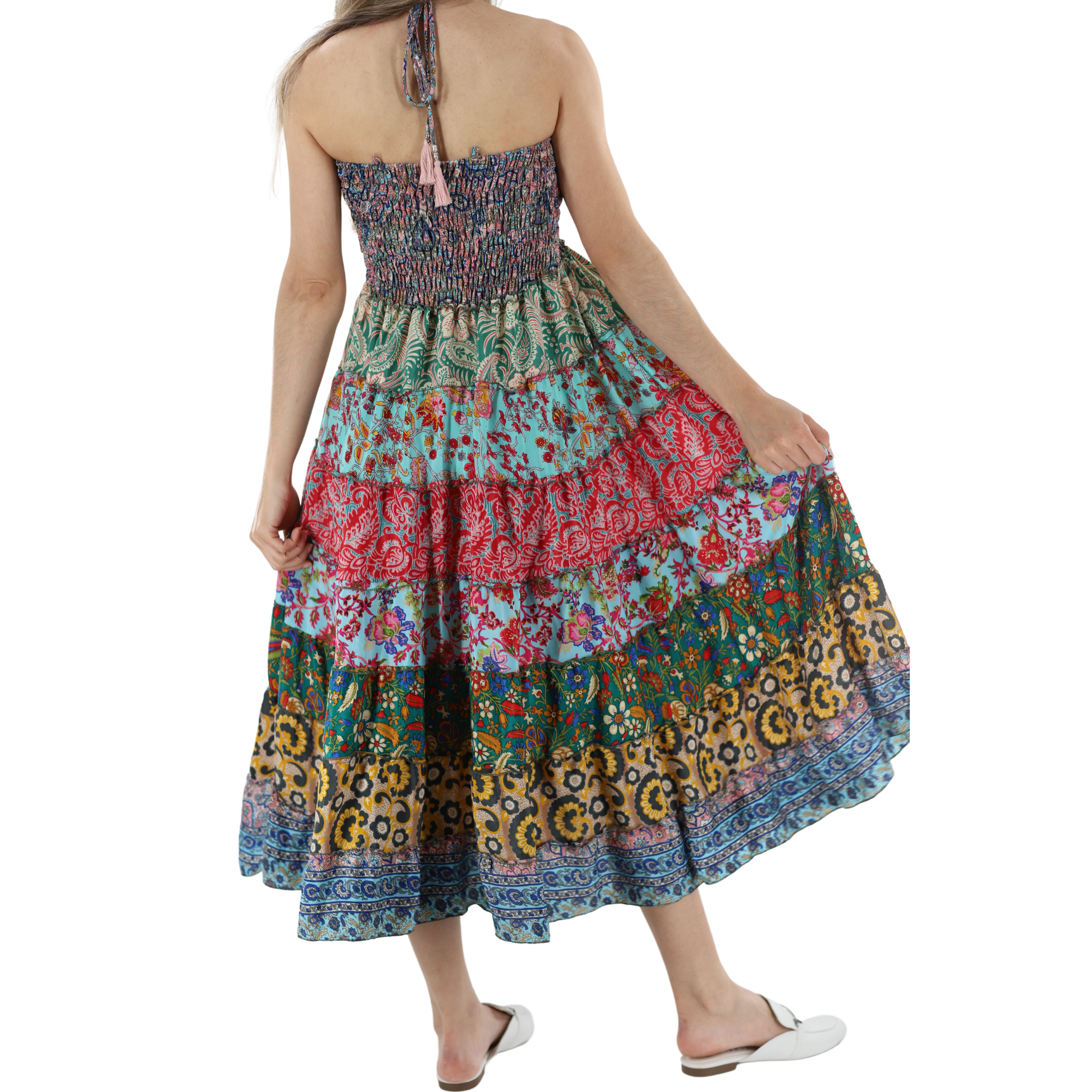 Flowy Mid Length 'Bianca' Dress with Scrunched Top - Dresses - La Fiorentina, Pink PW-05-S-PINK