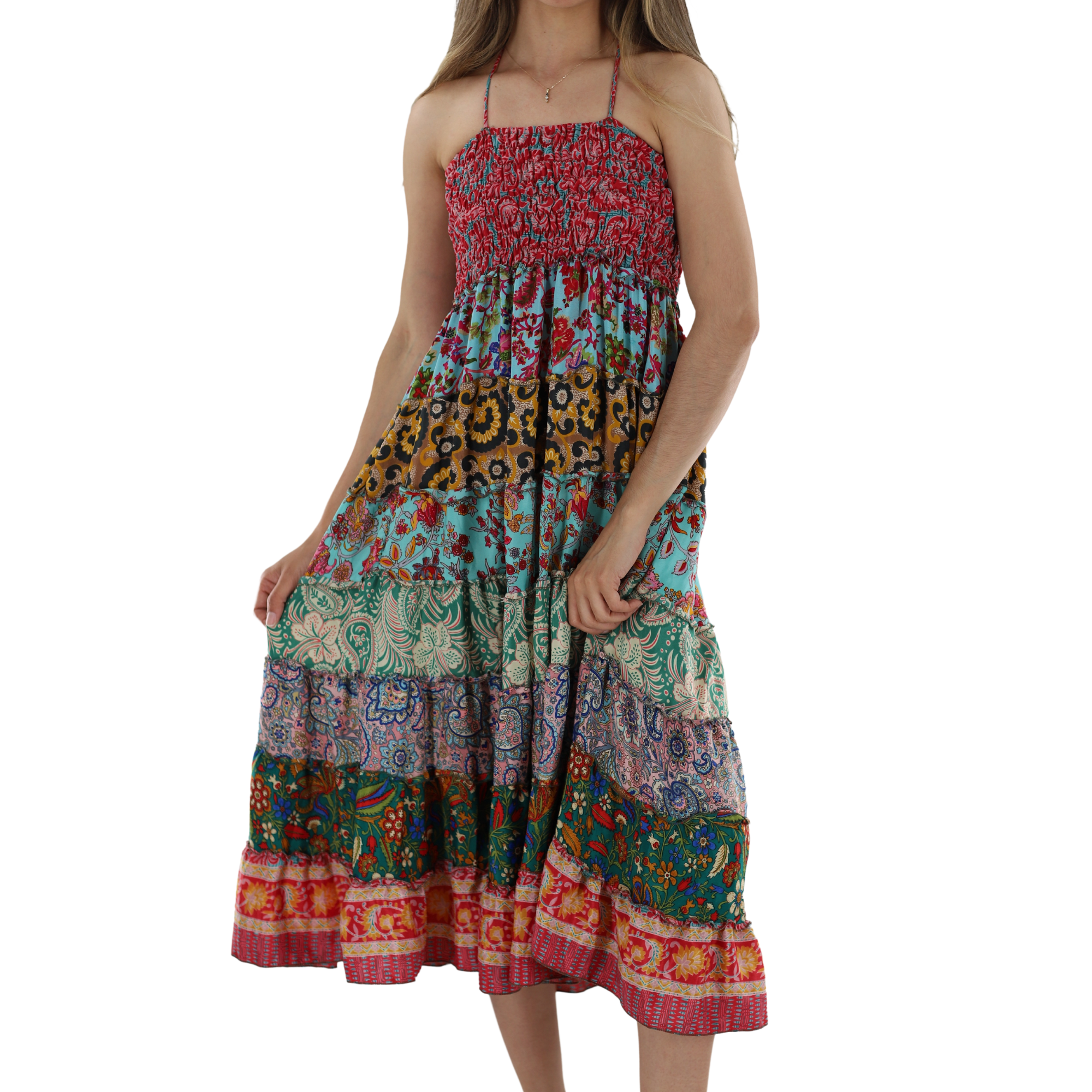 Flowy Mid Length 'Bianca' Dress with Scrunched Top - Dresses - La Fiorentina, Pink PW-05-S-PINK