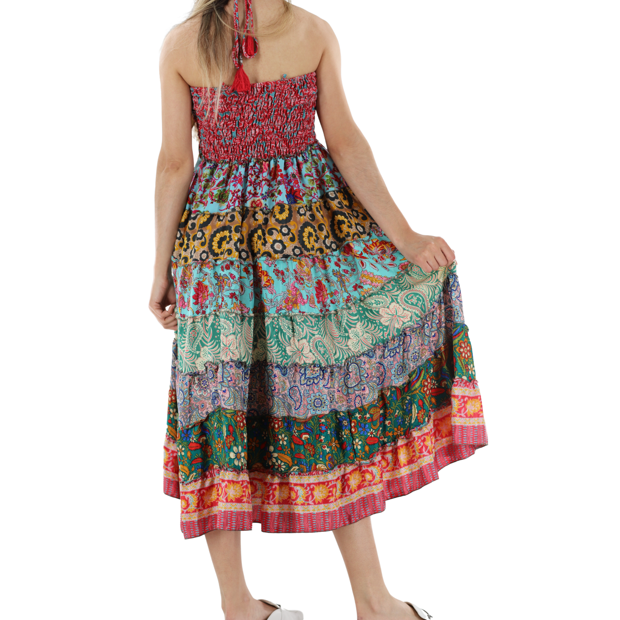 Flowy Mid Length 'Bianca' Dress with Scrunched Top - Dresses - La Fiorentina, Pink PW-05-S-PINK