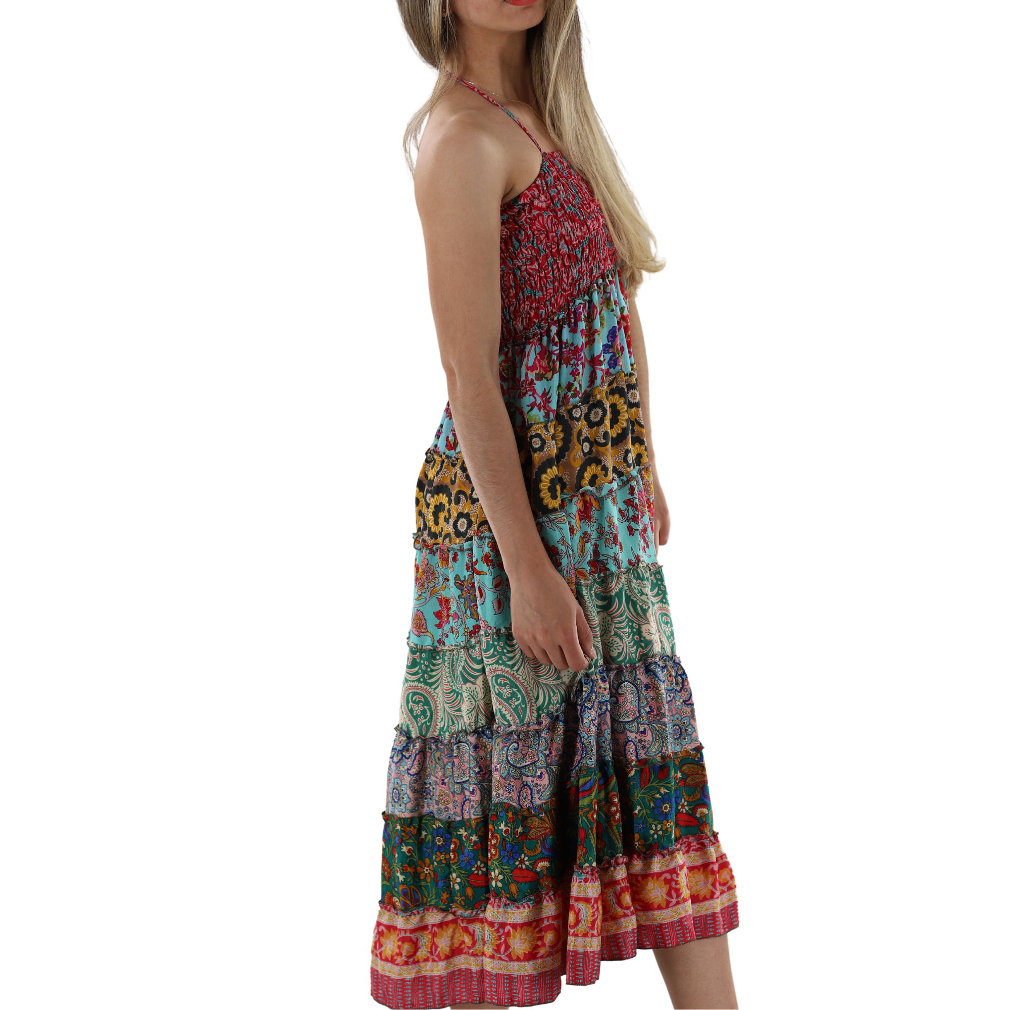 Flowy Mid Length 'Bianca' Dress with Scrunched Top - Dresses - La Fiorentina, Pink PW-05-S-PINK