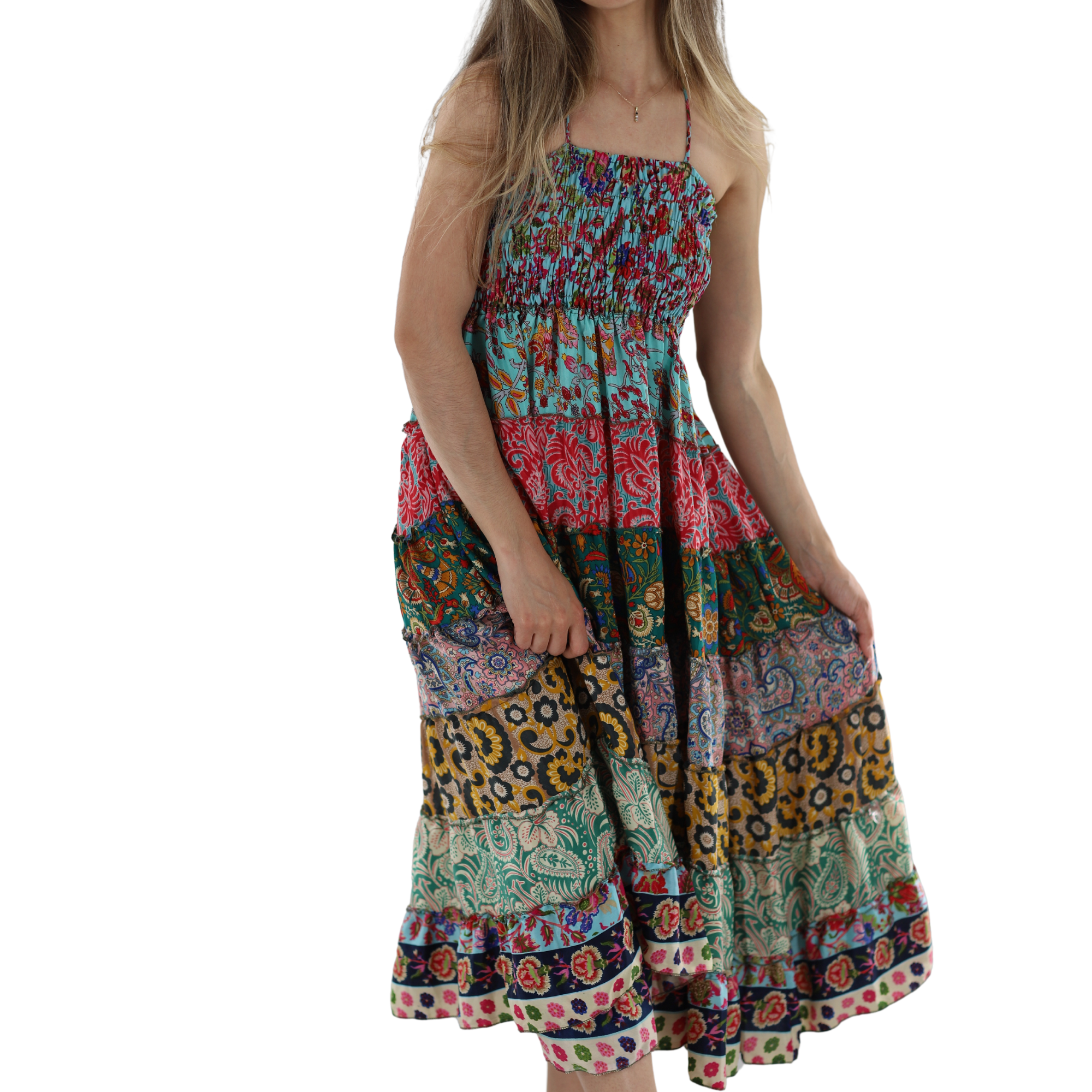 Flowy Mid Length 'Bianca' Dress with Scrunched Top - Dresses - La Fiorentina, Pink PW-05-S-PINK