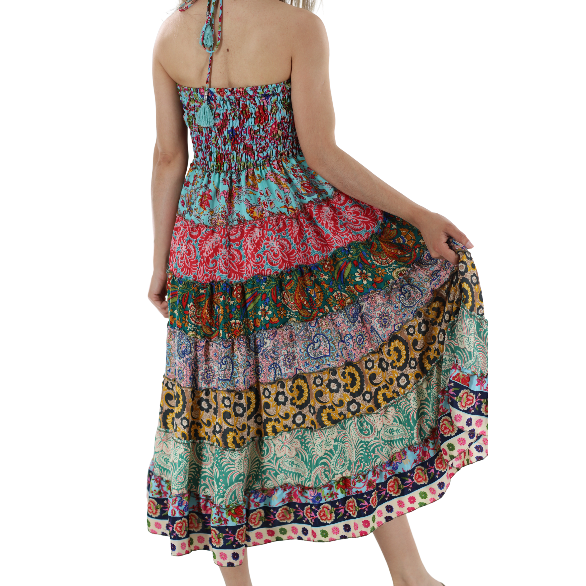 Flowy Mid Length 'Bianca' Dress with Scrunched Top - Dresses - La Fiorentina, Pink PW-05-S-PINK