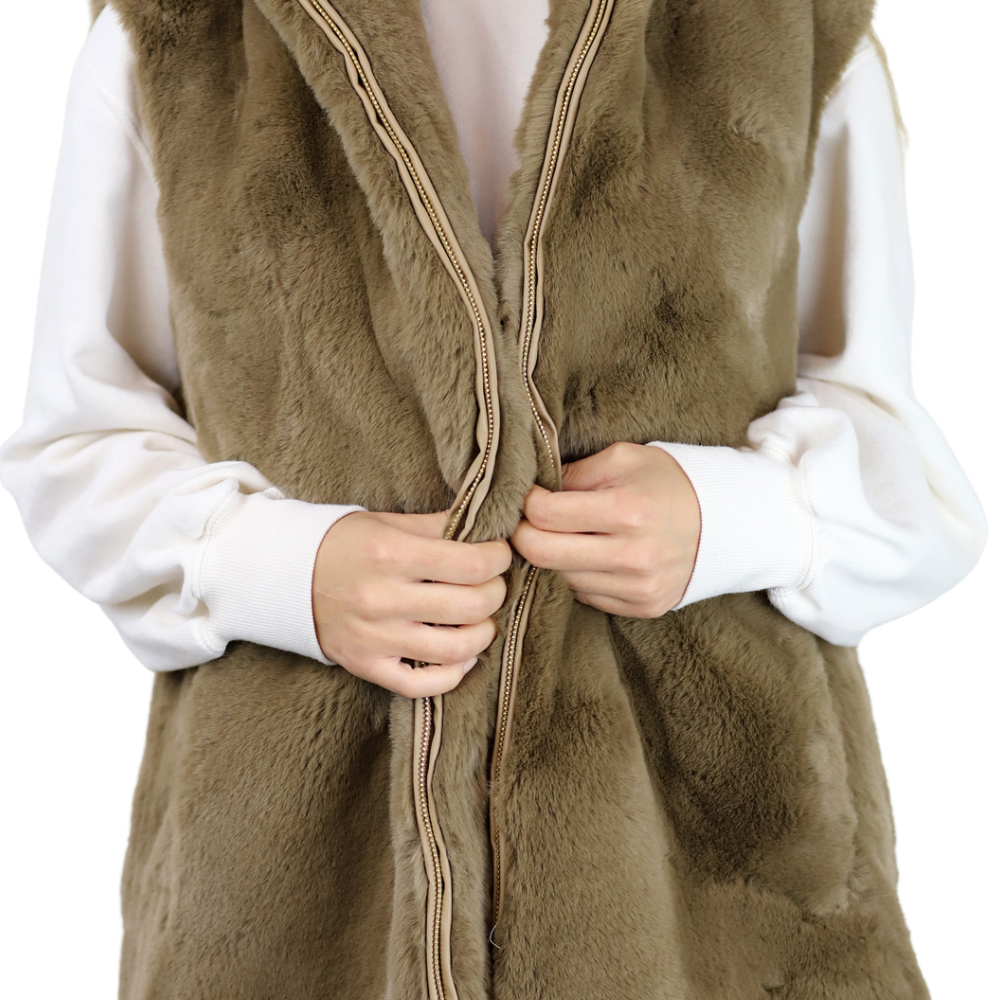 Faux Fur Vest - Camel - Faux Vest - La Fiorentina CAM22117-CAMEL-L