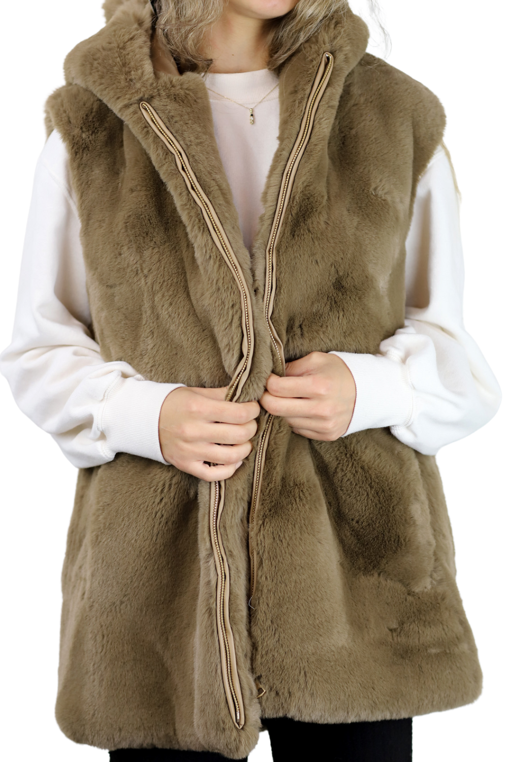 Faux Fur Vest - Camel - Faux Vest - La Fiorentina CAM22117-CAMEL-L