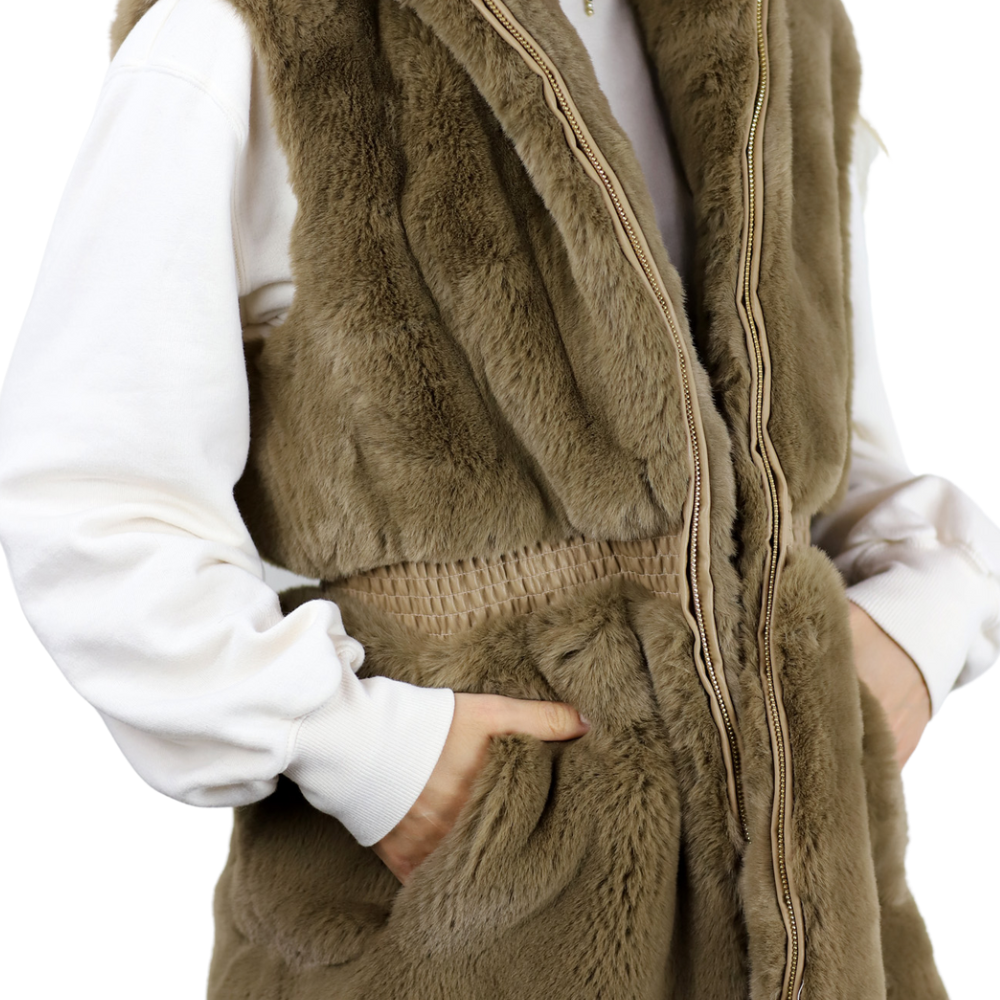 Faux Fur Vest - Camel - Faux Vest - La Fiorentina CAM22117-CAMEL-XL