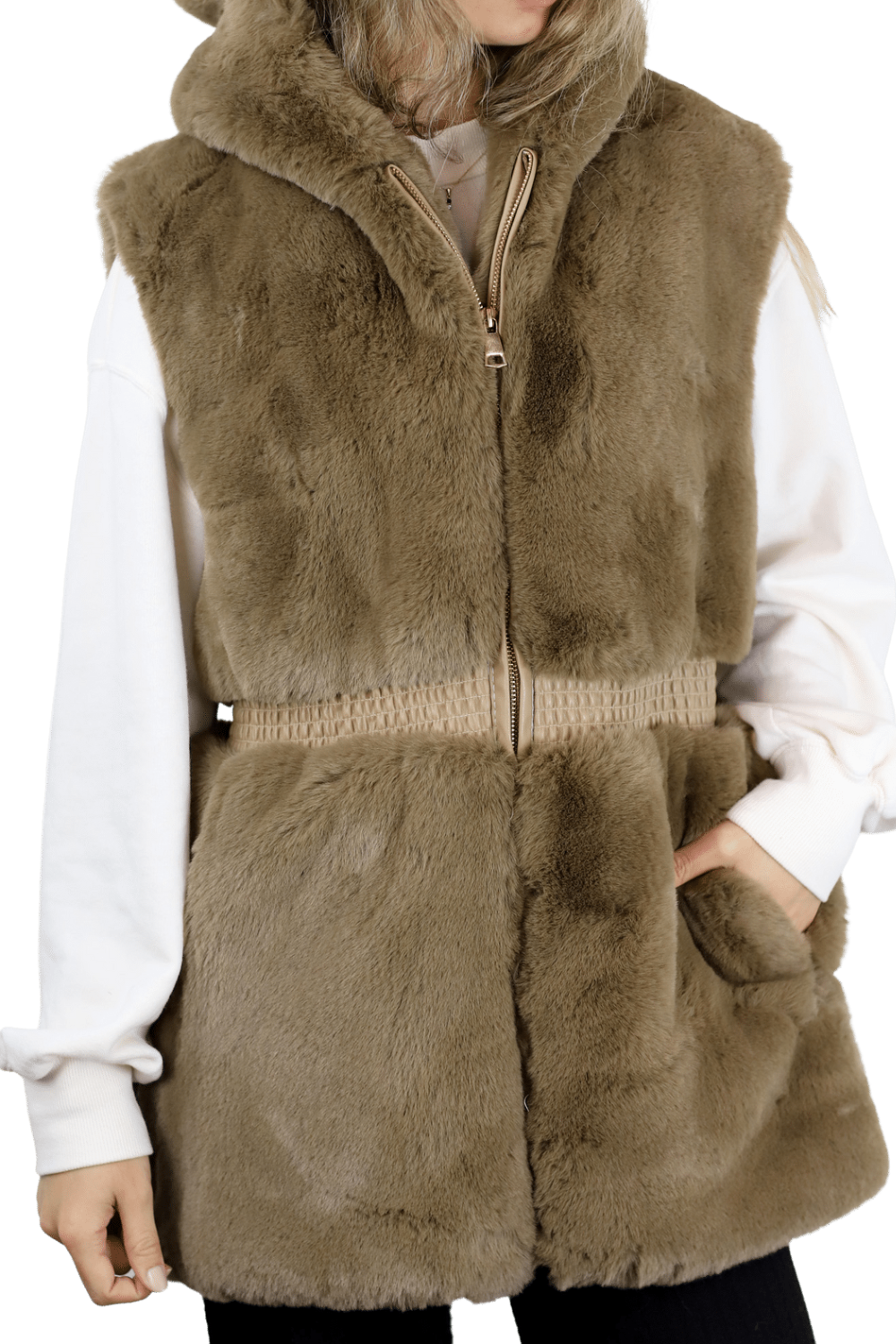 Faux Fur Vest - Camel - Faux Vest - La Fiorentina CAM22117-CAMEL-