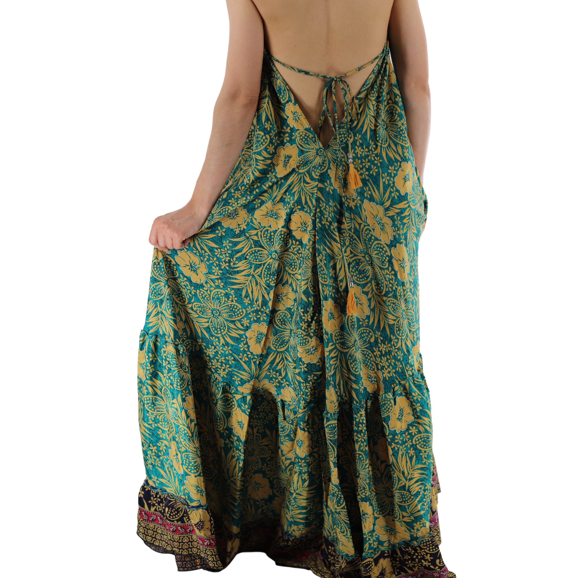 Floral 'Caterina' Maxi Dress with V-Neckline - Dresses - La Fiorentina 396-CATERINA-L