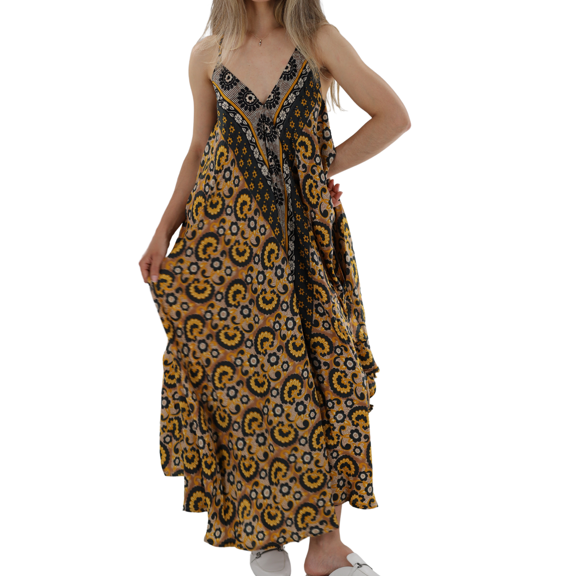 Tie-Back 'Camilla' Halter Neck Long/Maxi Dress Medium / Blue/Yellow - Dresses - Women's Clothing & Accessories - La Fiorentina Tie-Back 'Camilla' Halter Neck Long/Maxi Dress Medium / Blue/Yellow - Dresses - Women's Clothing & Accessories - La Fiorentina