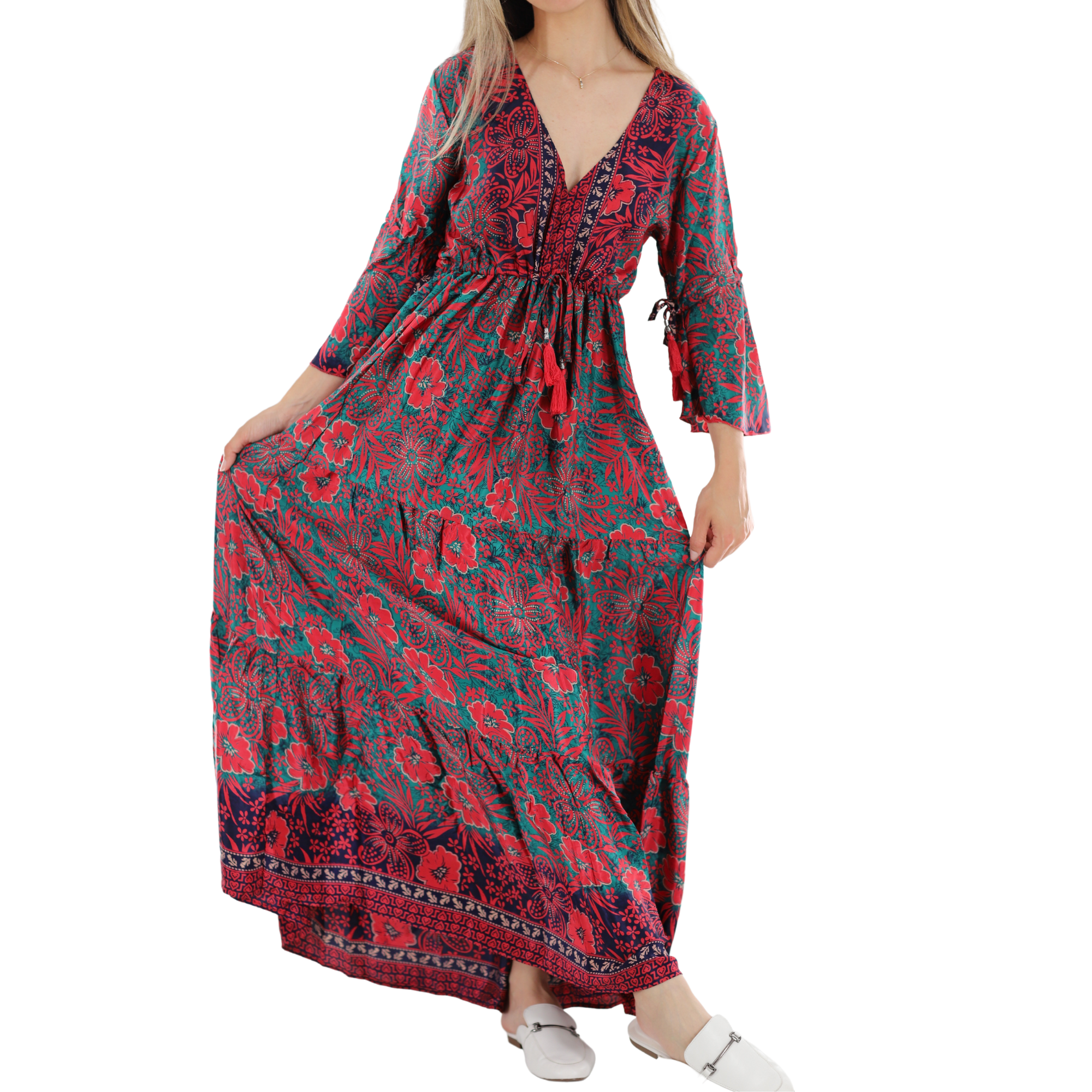 Floral Print Flowy 'Demi' Long Dress - Dresses - La Fiorentina PW-15-DEMI-L