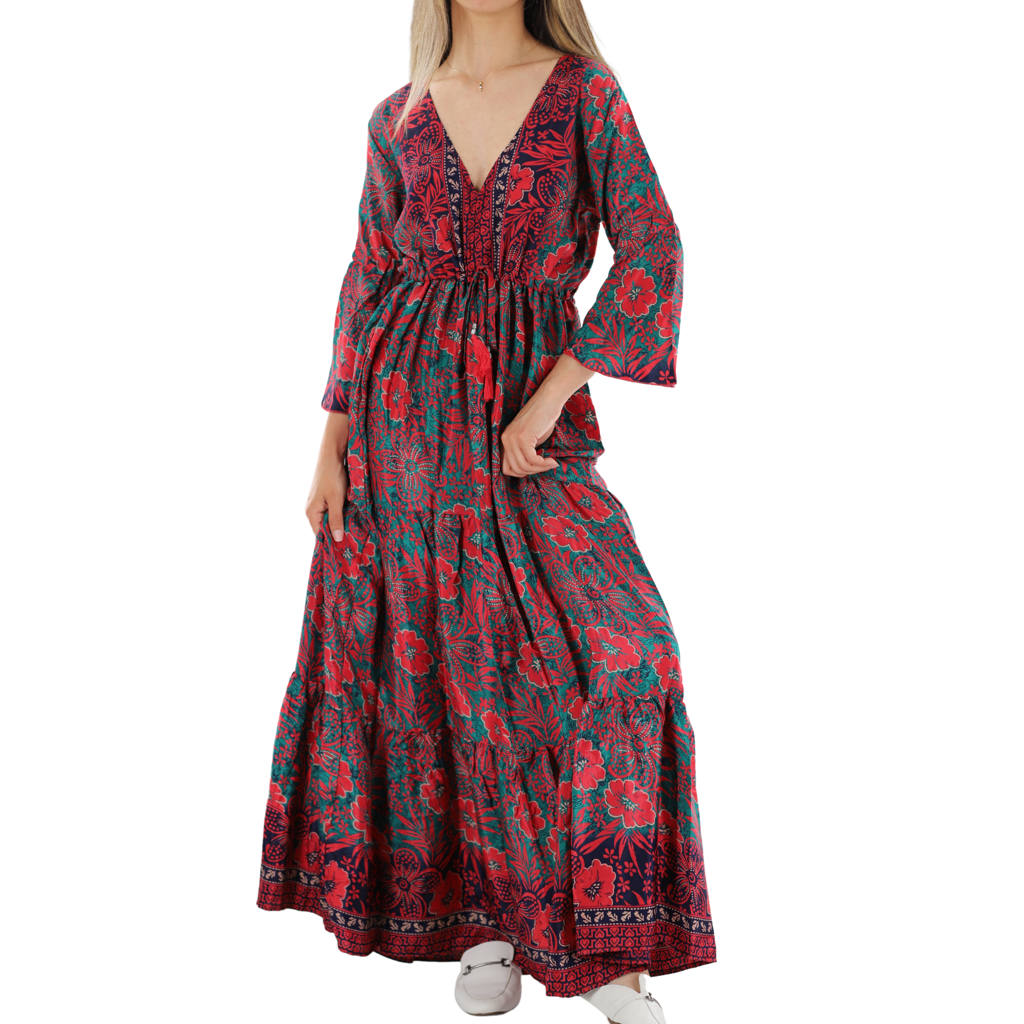 Floral Print Flowy 'Demi' Long Dress - Dresses - La Fiorentina PW-15-DEMI-S