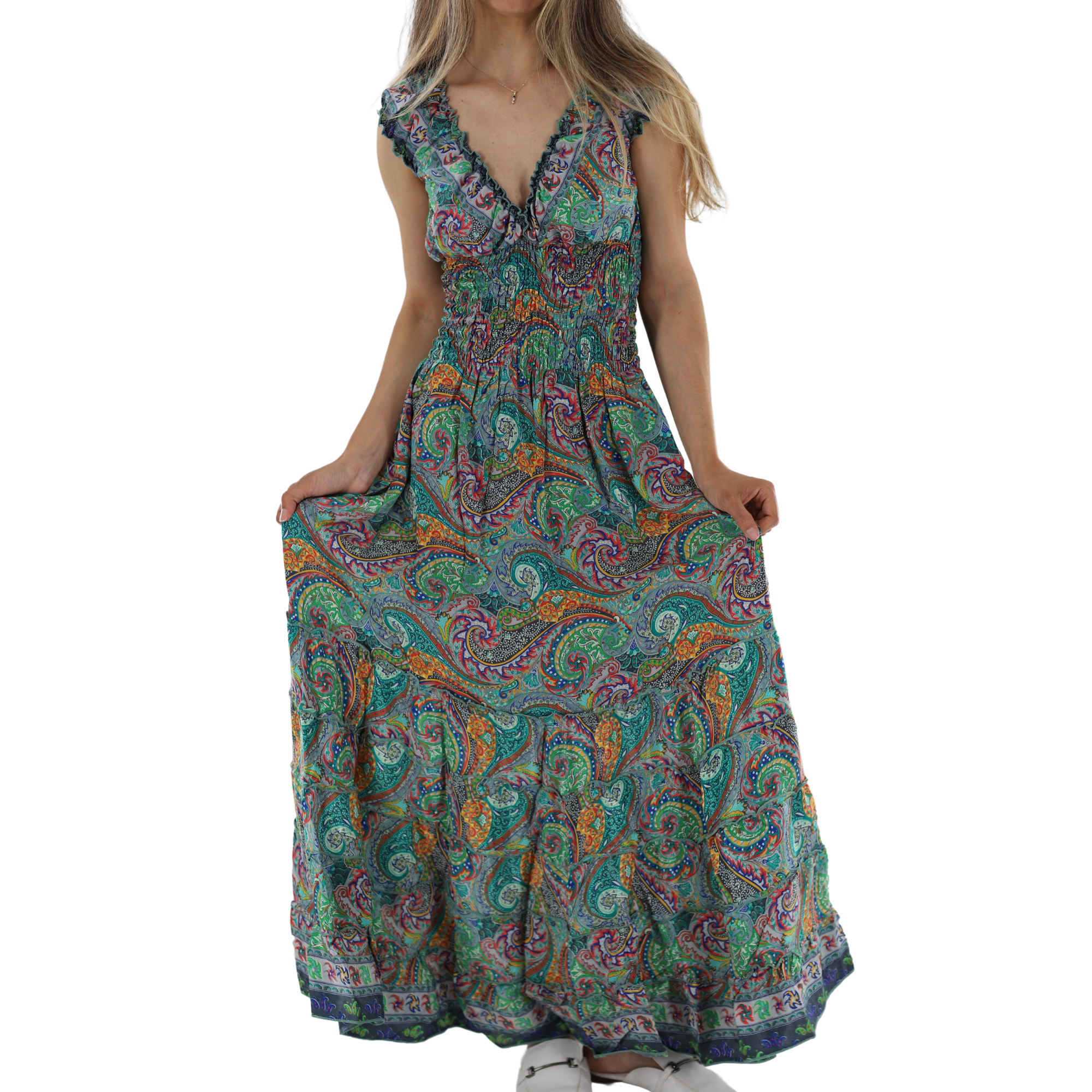 Long Floral Midriff 'Donna' Maxi Dress - Dresses - La Fiorentina 2865-DONNA-XS