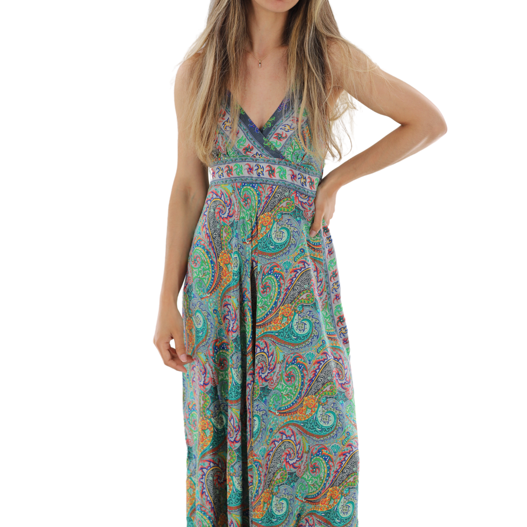 Flowy Long V Neck Line 'Elena' Maxi Dress - Dresses - La Fiorentina 1398-ELENA-S