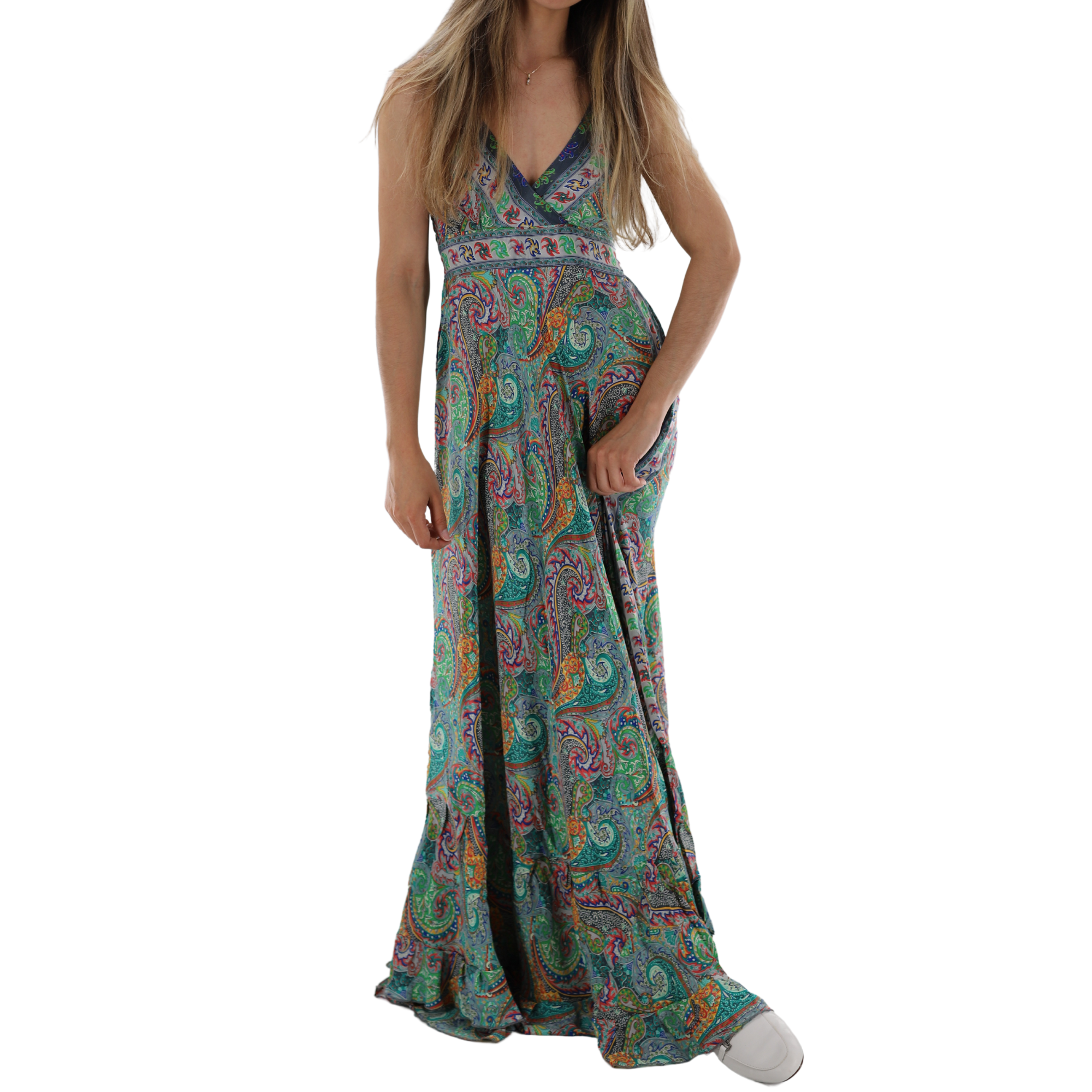 Flowy Long V Neck Line 'Elena' Maxi Dress - Dresses - La Fiorentina 1398-ELENA-L