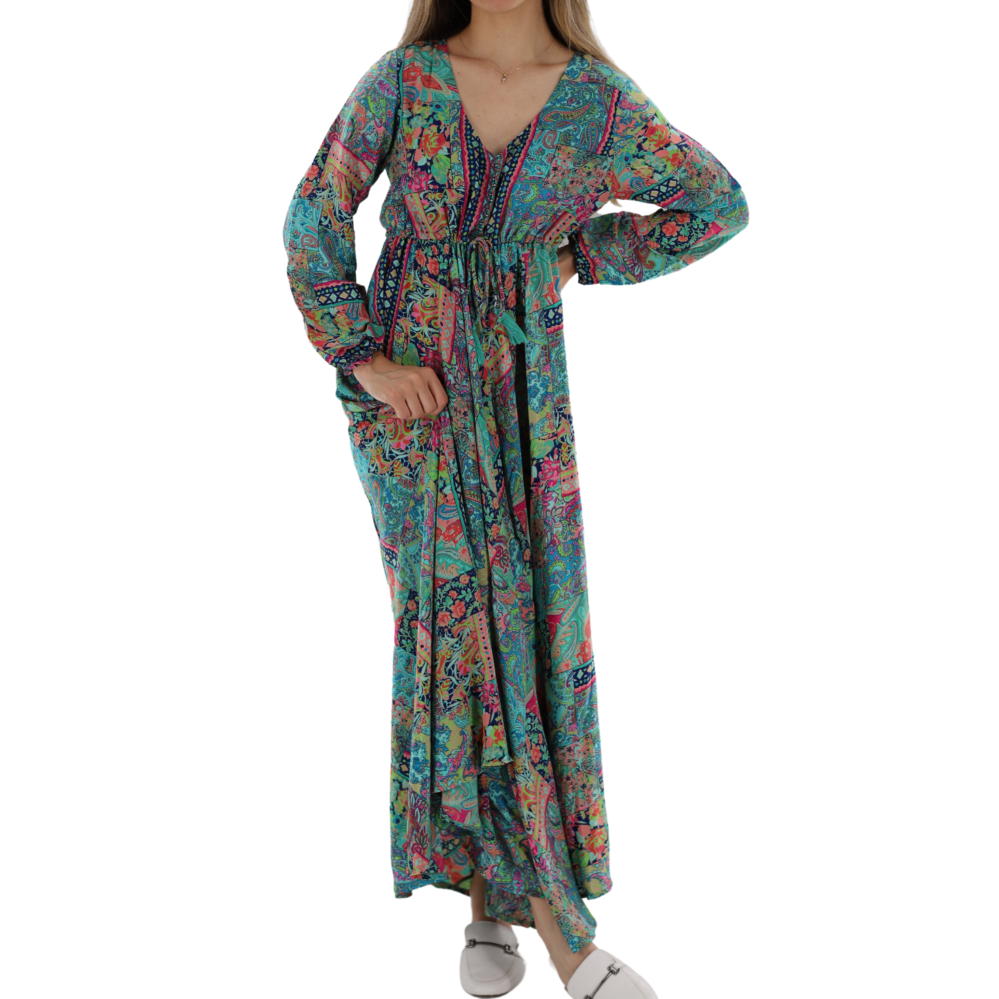 Long Flowy Floral 'Emilia' Maxi Dress X-Small / Bright Pink / Bright Blue - Dresses - Women's Clothing & Accessories - La Fiorentina Long Flowy Floral 'Emilia' Maxi Dress X-Small / Bright Pink / Bright Blue - Dresses - Women's Clothing & Accessories - La Fiorentina