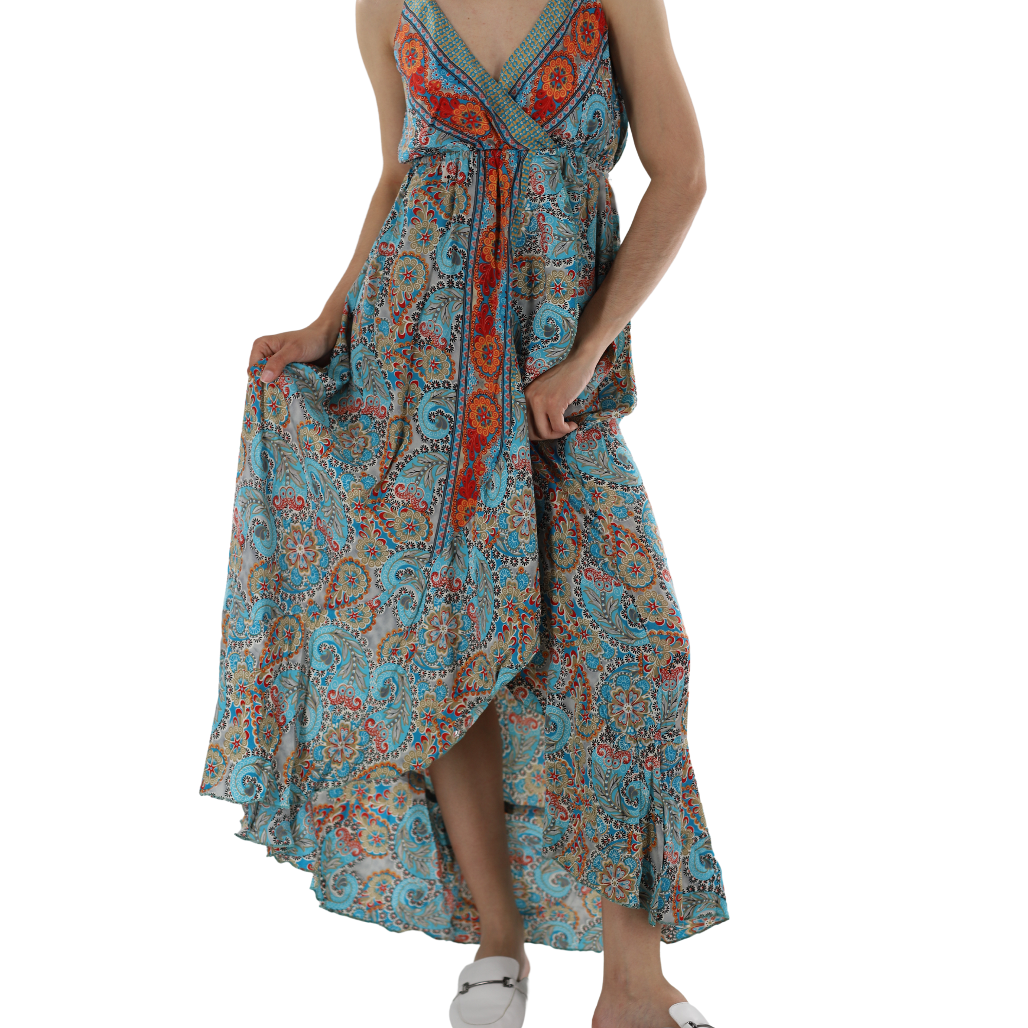 Long 'Emma' Midi/Maxi Dress with V Neckline and Straps - Dresses - La Fiorentina PW-23-EMMA-XS