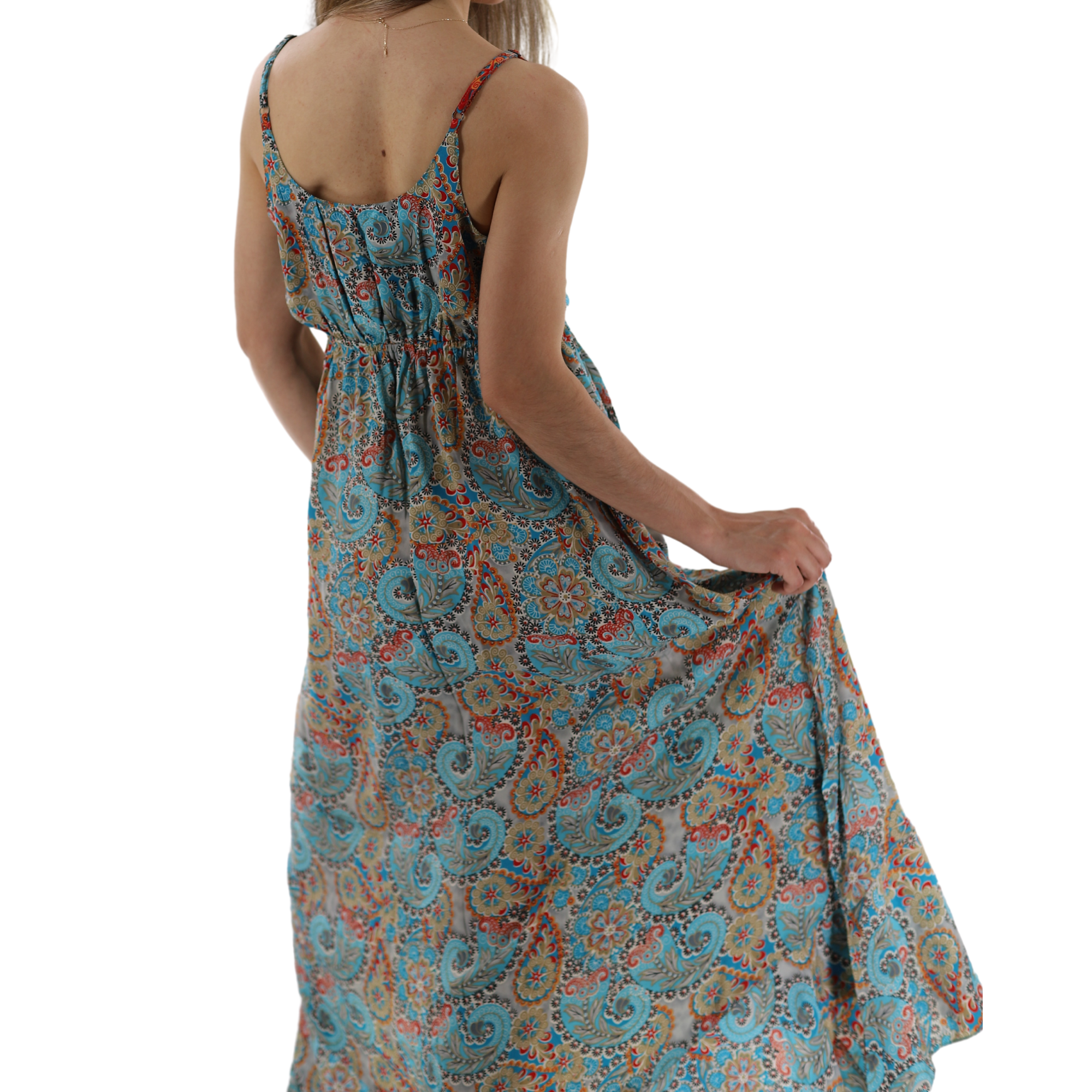 Long 'Emma' Midi/Maxi Dress with V Neckline and Straps - Dresses - La Fiorentina PW-23-EMMA-S