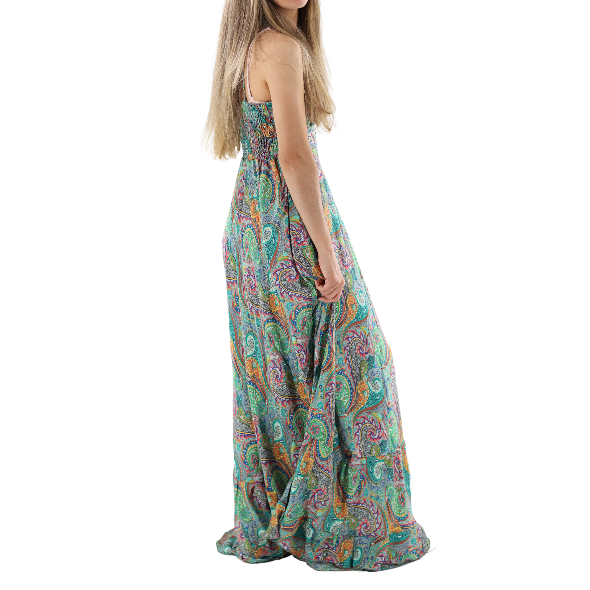 Flowy Long V Neck Line 'Elena' Maxi Dress - Dresses - La Fiorentina 1398-ELENA-M