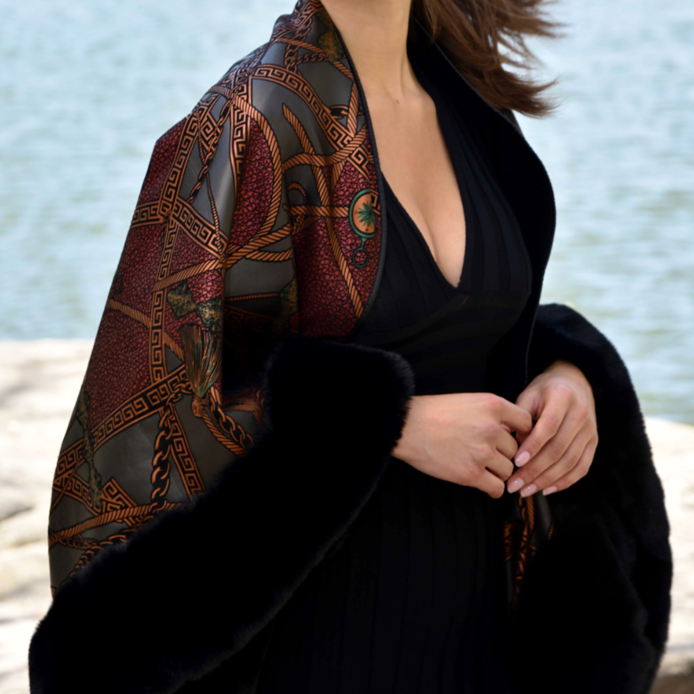 Abstract Print Bolero with Faux Trim Detail - Black Multi - Bolero - La Fiorentina - FAUX2203-D