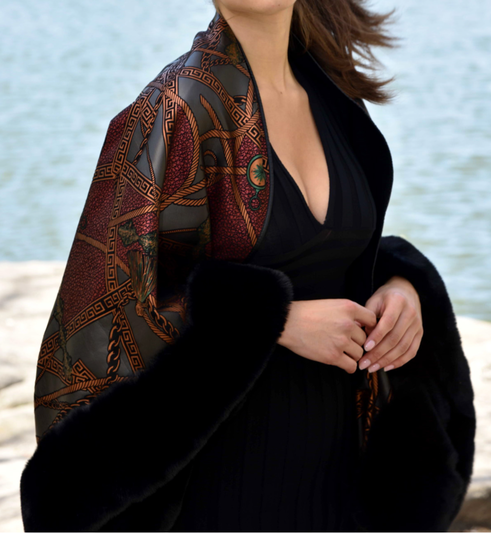 Abstract Print Bolero with Faux Trim Detail - Black Multi - Bolero - La Fiorentina - FAUX2203-D