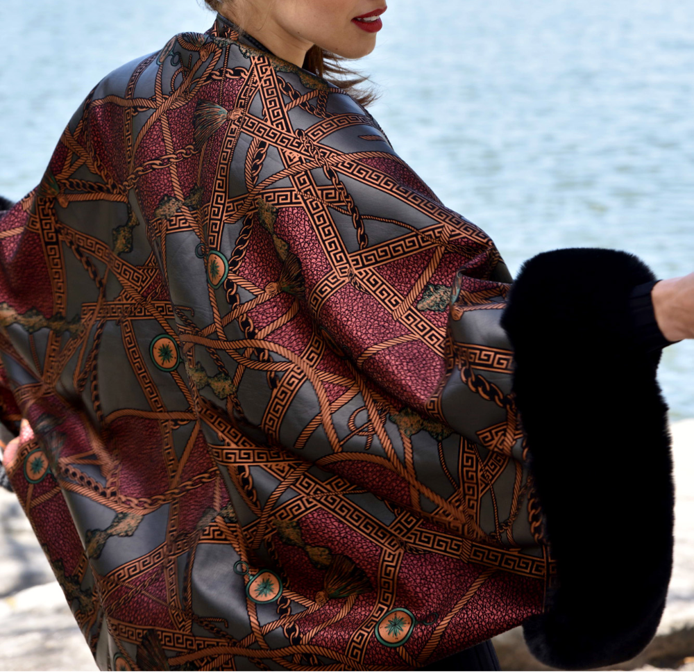 Abstract Print Bolero with Faux Trim Detail - Black Multi - Bolero - La Fiorentina - FAUX2203-D