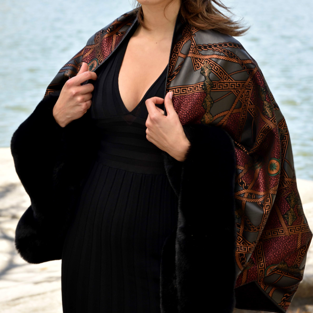 Abstract Print Bolero with Faux Trim Detail - Black Multi - Bolero - La Fiorentina - FAUX2203-D