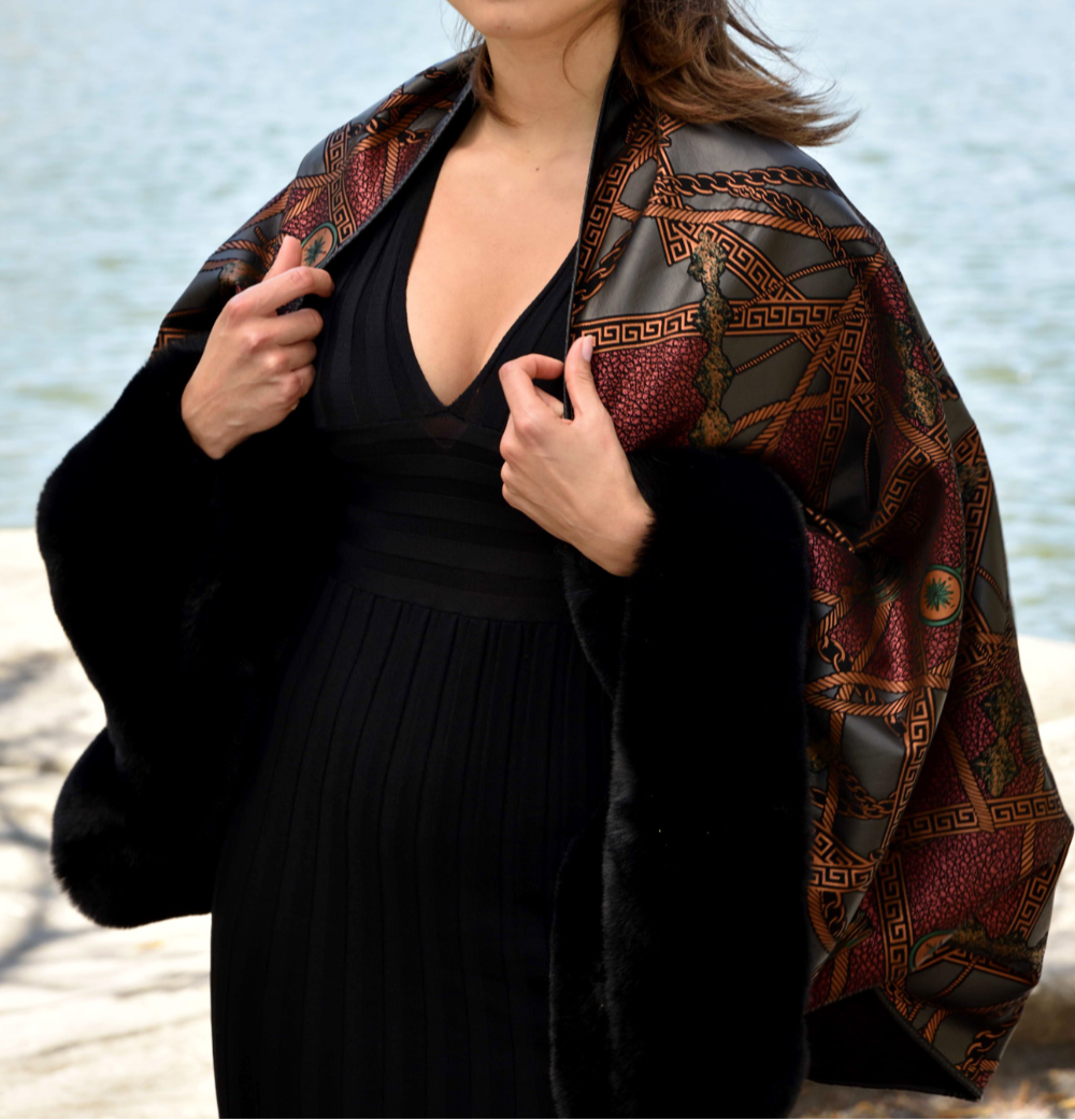 Abstract Print Bolero with Faux Trim Detail - Black Multi - Bolero - La Fiorentina - FAUX2203-D